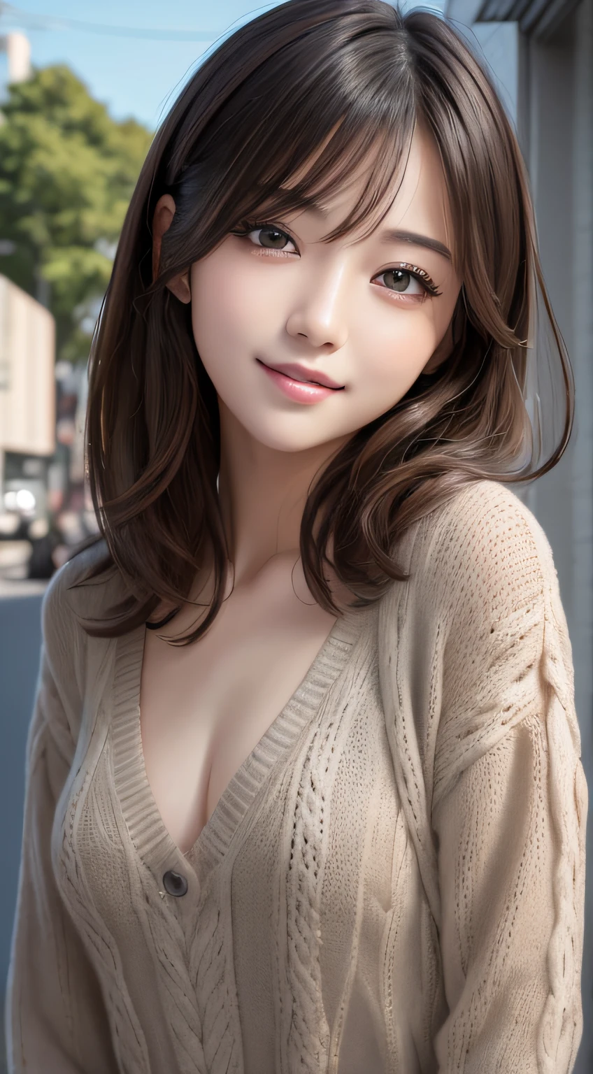 masutepiece, Best Quality, Illustration, Ultra-detailed, finely detail, hight resolution, 8K Wallpaper, Perfect dynamic composition, Beautiful detailed eyes, Winter casual wear,Medium Hair,tiny chest、Natural Color Lip, Bold sexy poses,Smile,Harajuku、20 years girl、Cute、Sexy shot looking at camera