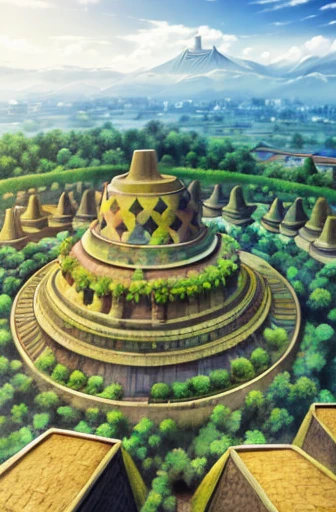(masterpiece), (best quality), (high resolution Borobudur Temple, Central Java,hyper detailed, solo, detailed_background, landscape,