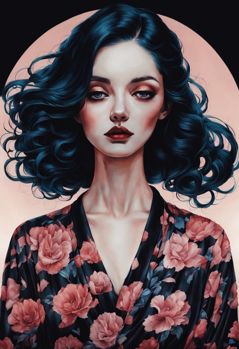 chiaroscuro technique on  illustration of an elegant oldies , wet hair, vintage, eerie, matte painting, by Hannah Dale, by Harumi Hironaka, extremely soft colors, vibrant, highly detailed, digital illustrations , high contrast, dramatic, refined, tonal, facial expression