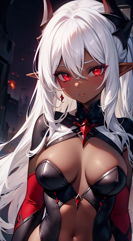 A Dark Elf Female with white hair, dark skin and red eyes (NSFW)