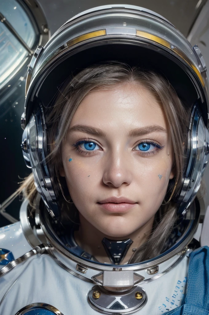 (A better quality masterpiece in close-up:1.5)0.9], (space and astronaut:1.2) (messy silver hair:1.1) (yellow eyes with heterochromia and blue eyes:1.2) (space helmet:1.0) (colored stars in the eyes:1.0) (radiant light:1.1) (big lips:0.9)