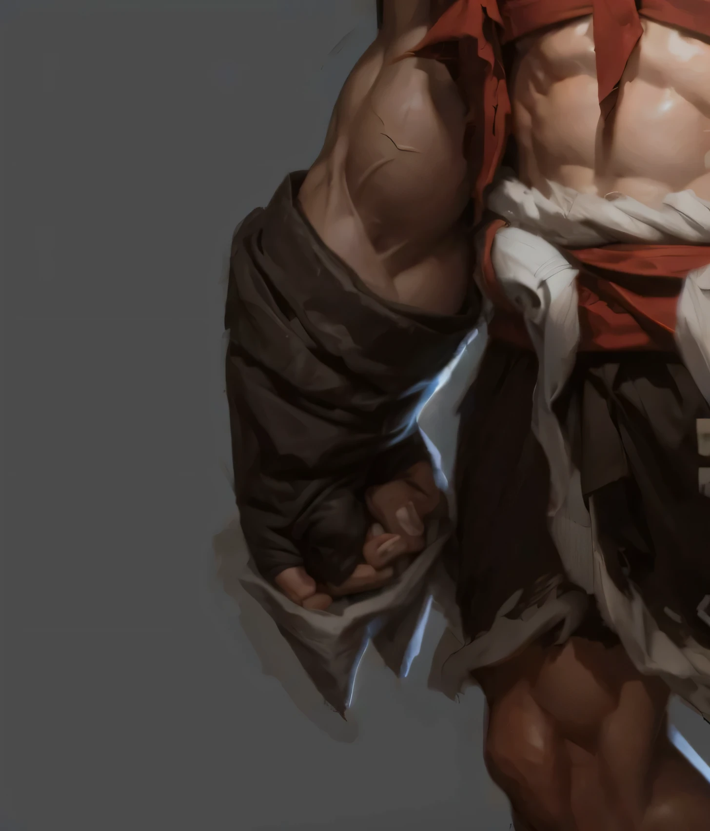 primitive,The Arm,His hands are bandaged,and clenched your fist,True light and shadow,strong contrasts,Authentic texture,Realisticstyle,8K,k hd,hyper realisitc