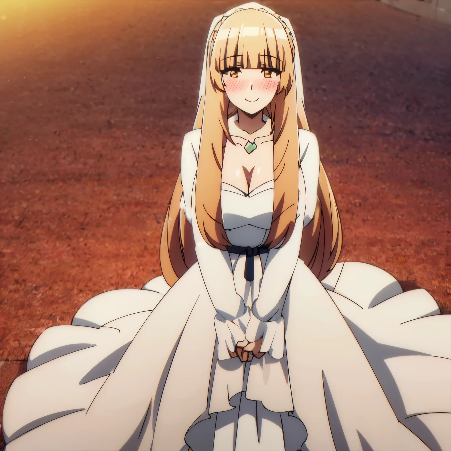 ((Solo, 1 Female)) Rose Oriana, white wedding gown, smiling, light blush