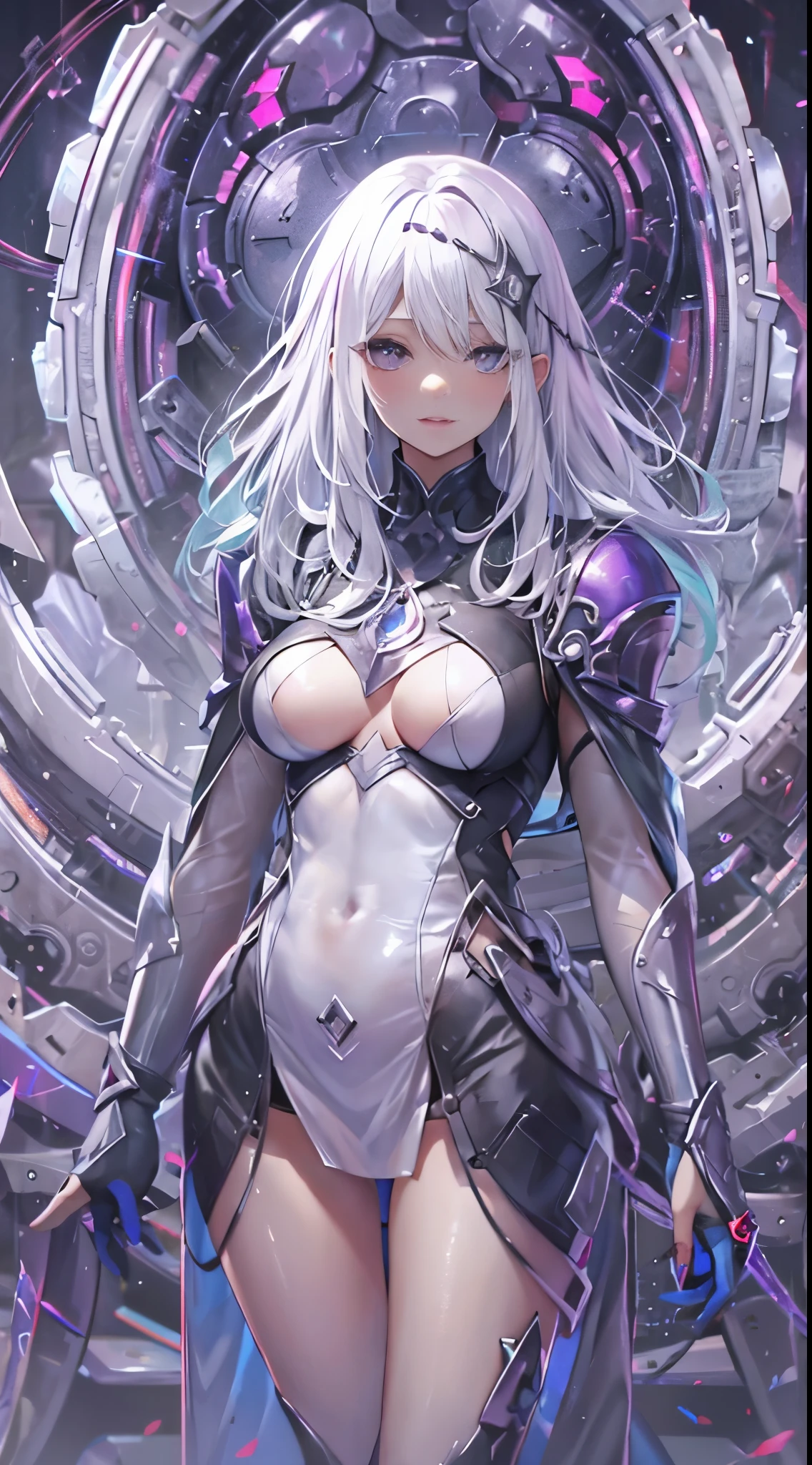 One lady,14years,((White hair) ,((())), ((Normal breasts)), (())(()),(Shiny purple bodysuit with microskirt))),,((Fantasy))(())tentaculata