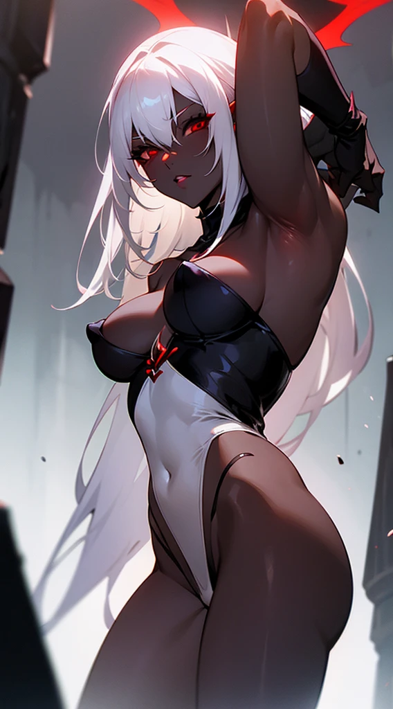 A Dark Elf Female with white hair, dark skin and red eyes (NSFW)