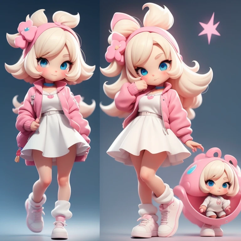 Super cute girl, Full body, Cute Dreamy Hairdresser Popmart Blind Box, IP Design, Clean and bright background 3D rendering, OC Display, 10, soft focus, Nice Glossysuper specs-ar 3:6 50 --Q 2 --niji 5 - Style expression --s 2