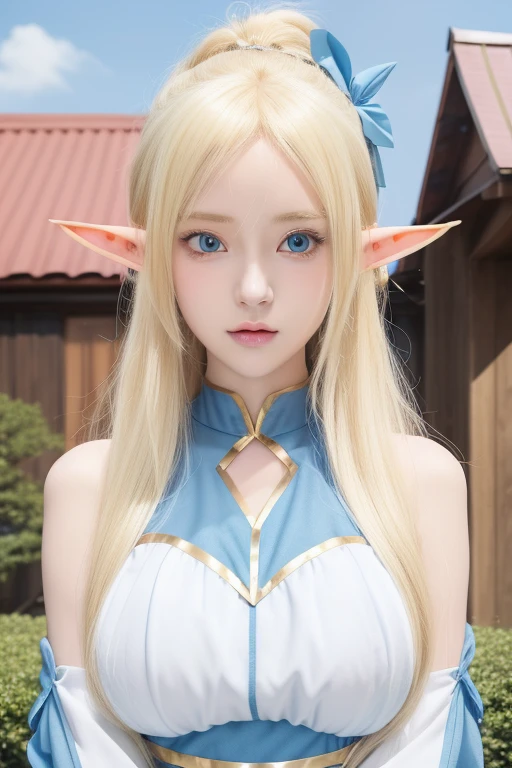 anime girl with blue eyes and blonde hair in a blue dress, she has elf ears and gold eyes, anime girl named lucy, alluring elf princess knight, elf girl, in the anime film, blonde anime girl with long hair, anime visual of a young woman, female anime character, anime goddess, beautiful alluring anime , today's featured anime still
