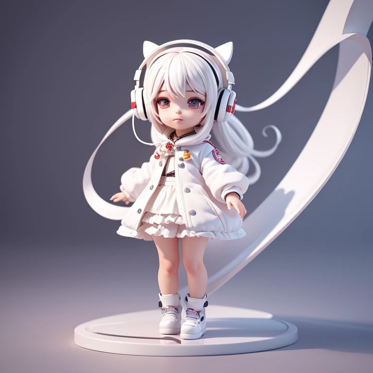 masterpiece, bestquality, lots of details, (Full body:1.2), chibi, 1 dog, White Hair, magic suit, Light headphones, 3D rendering, Q typing style