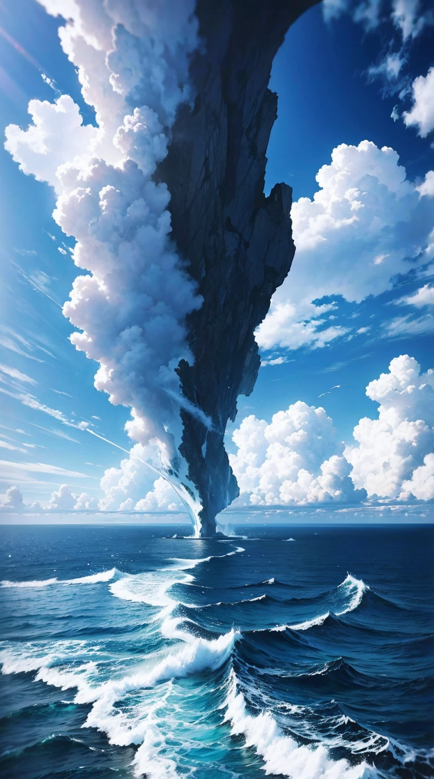"portal", rift, crack, in the middle, clouds, wide sky, afternoon, sea, shore, fantasy, waves, 4k, ultra quality, masterpiece, ultra sharp, high res