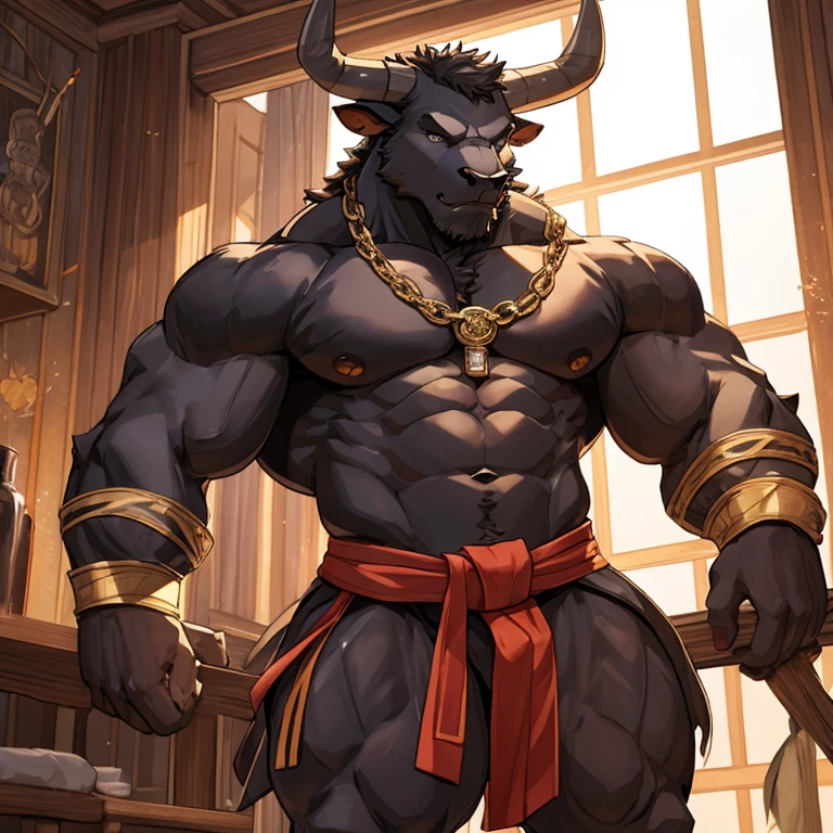 a minotaur,Martial artist,Meat balls,detailed detail,Best quality at best
