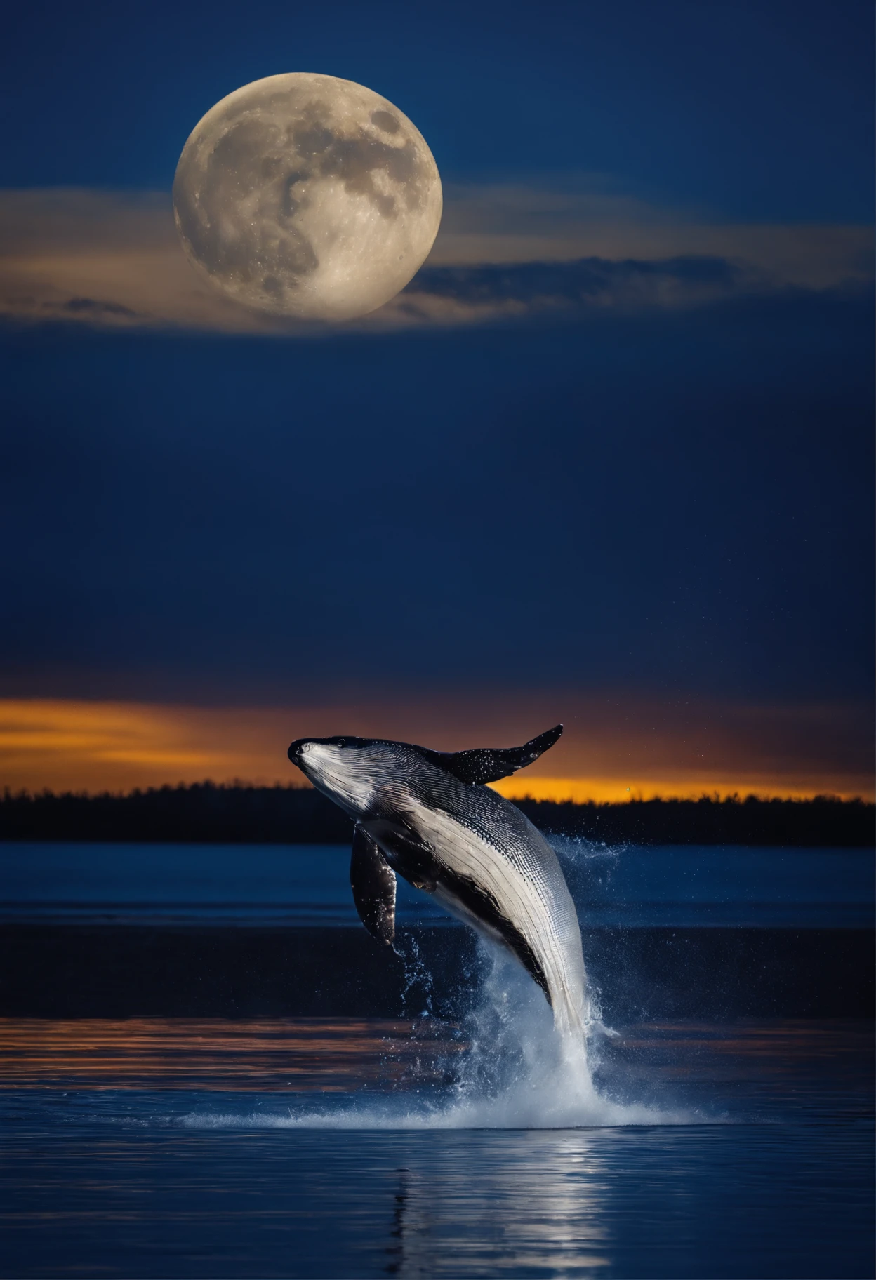 there is a кит jumping out of the water with a full moon in the background, кит, кит fall, blue кит, flying кит, китs, humpback кит, кит monsters, Сабреддит / r / кит, океанское гигантское существо, glimmering кит, flying китs, sky китs, they are chasing a кит, the blue кит crystal texture