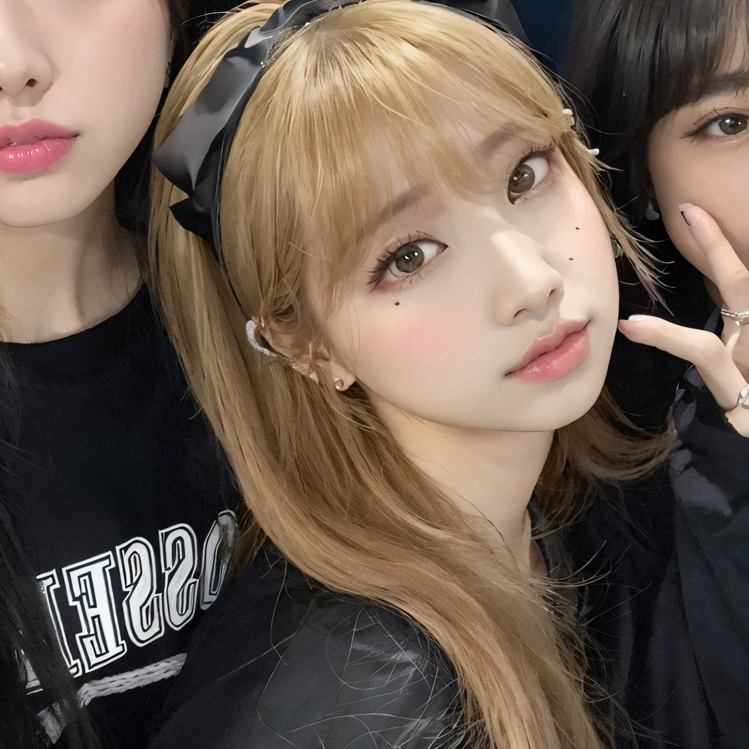 Tres chicas posando para una foto con las manos en alto., Lalisa Manobal, Lalisa Manoban de Blackpink, Chiho, El Corte Hime, Jossi de Blackpink, ulzzang, con flequillo, neat hair con flequillo, Hermosa Delphine, con flequillo completo, portrait of Jossi de Blackpink, Jaeyeon Nam, Parque Roseanne de Blackpink