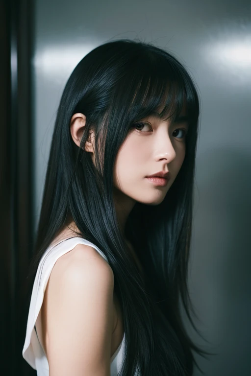 femele、Dark hair、Long、Neat and clean image, but an atmosphere that seems a little lacking