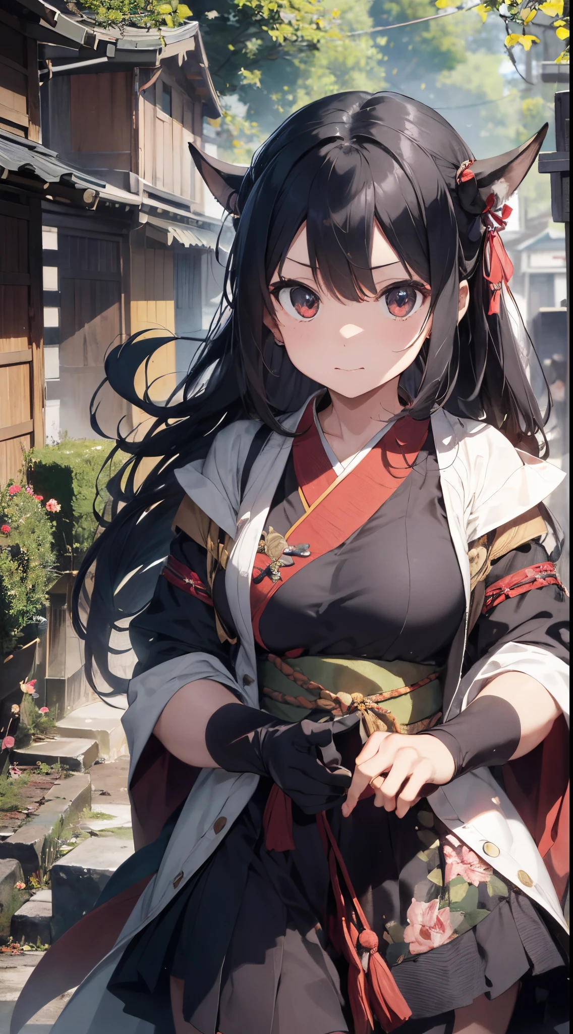 ​masterpiece、(detaileds、hight resolution、top-quality)、（女の子 1 人：1.5）、Onmyopath、samurais、A war-torn country with half-demons。 Silakurena, once a united state,、The country collapses due to the death of Meishu, who was organizing various places.、The three domains were entering the Warring States Period, where they were vying for the unification of the world.。 Nearly half of Shirakena is made up of humans.、There are also half-youths and beastmen.、The composition is largely divided by the clan.。 Northeast「Swaga Clan」は呪術や式神を駆使するOnmyopathたちの藩、Southeast「Takekura Domain」は城壁をも斬り裂く一騎当千のsamuraisたちの藩、western「Zion Clan」is a clan of subhumans such as half-youkai and beastmen who are good at witchcraft and covert actions.。 The three clans fought many times,、Through tactics that make the most of each characteristic、The forces were antagonistic。 After metastasis、Suddenly, the three clans that were confused by the shock of metastasis「Your power... Show me out...」I heard a voice saying.。 Convinced that this must be a message from the divine fox in the world of Shirakurena, the three clans decided to make a temporary truce.、Again became one country as Sirakrena。 Eta、To Centrake, who has tried to contact、Obey the message and wield your power as one、It was going into a state of war.。