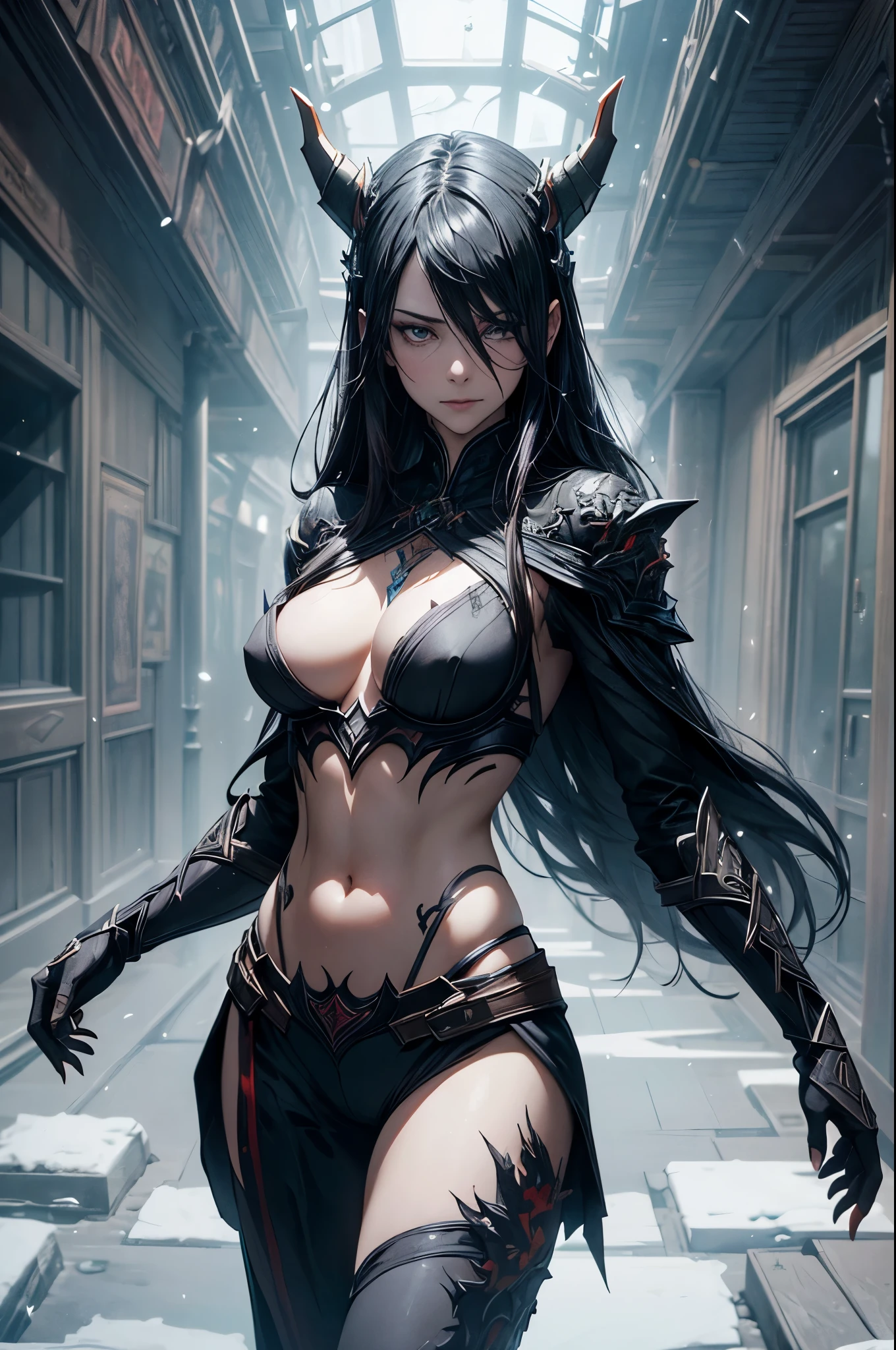 (Blizzarding, solution:1.3),navel, Greg Rutkowski style, A lot of detail, Symmetrical, dark fantacy, dark plants, iintricate, Tattoos are, lmaginative, very detailed nipples,8k,Award-winning works,Look at the audience,