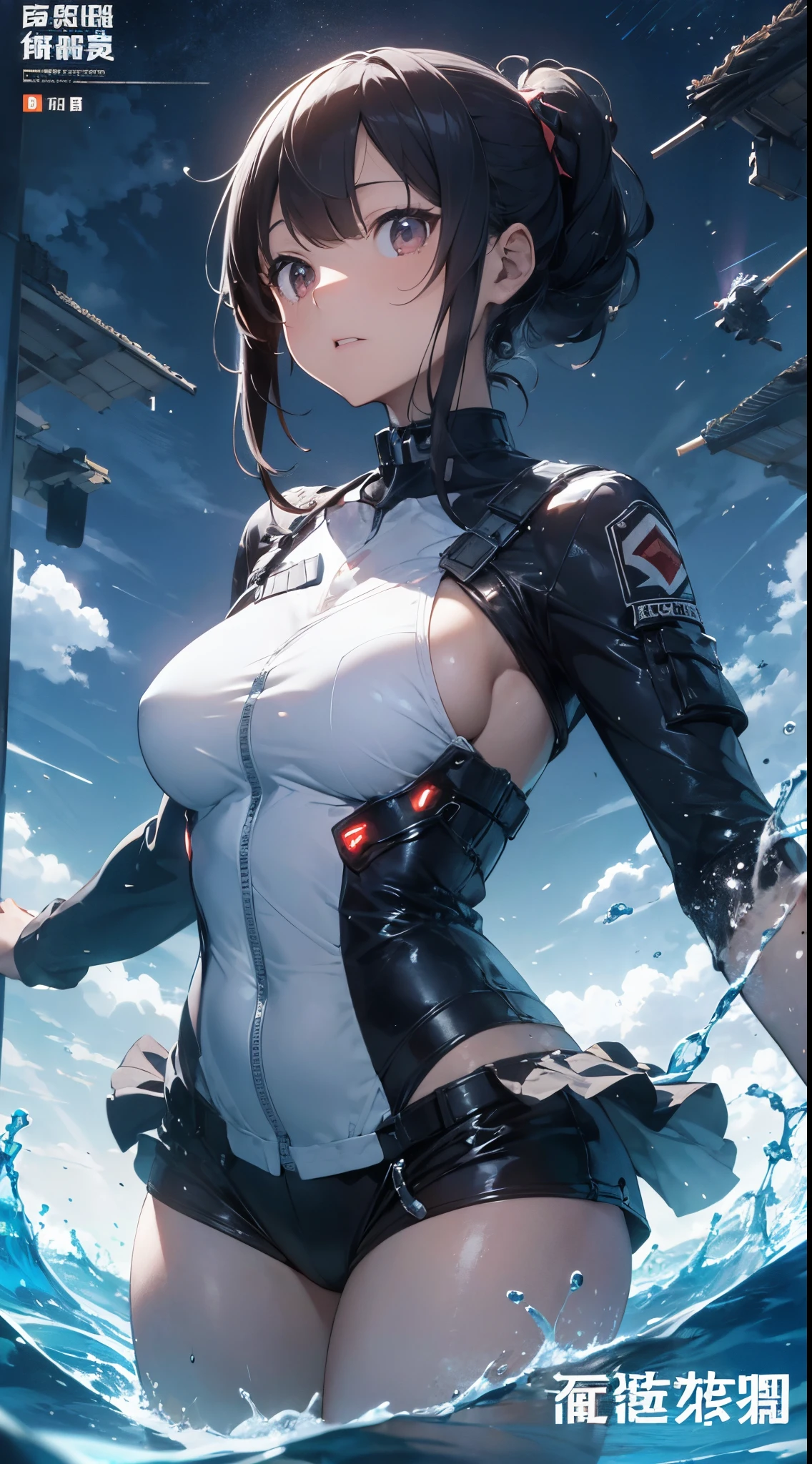 ​masterpiece、(detaileds、hight resolution、top-quality)、女の子 1 人、After the AI development race、Advanced science and technology countries with ideal development。 Humans and robots coexist、Biomechanization technology has blurred boundaries。 Generating energy from water「HA drives」Semi-permanent energy supply or、Overcome life with mechanization々The result of enriching our lives with science and technology、There has been no war for more than 100 years。 The military industry in Fuentes has been reduced to a minimum level of security、Emphasis was placed on the development of scientific research and entertainment.。 After metastasis、The loss of water sources and power plants、Caused energy shortages in several cities。 At the same time as wide-area surveys、The presence of a lake in the neighboring Saint Lake was revealed,、reeds１Raid on neighboring Hinoi。 After aligning interests and forming an alliance with Saint Lake、Suddenly nationwide「A WORLD... Protect...」I heard a voice saying..。 A WORLDを守るためには紛争をなくす必要があると判断する.、To stop Hinoi, He carried a hastily made weapon、Headed to an unfamiliar battlefield.