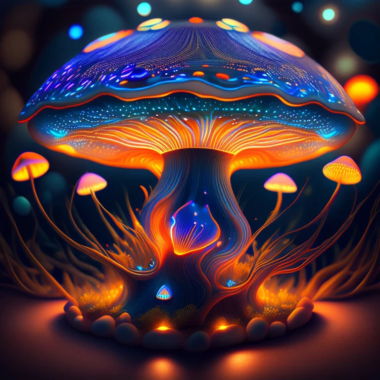 Bioluminescent Mushroom/Glowing mushrooms/luminous mushroom l, monet, blue, orange, grey, ShoeAI (best quality,4k,8k,highres,masterpiece:1.2),ultra-detailed,(realistic,photorealistic,photo-realistic:1.37),HDR,UHD,studio lighting,ultra-fine painting,sharp focus,physically-based rendering,extreme detail description,professional,vivid colors,bokeh,Bioluminescent Mushroom/Glowing mushrooms/luminous mushroom l,monet,blue,orange,grey,ShoeAI,portraits,landscape