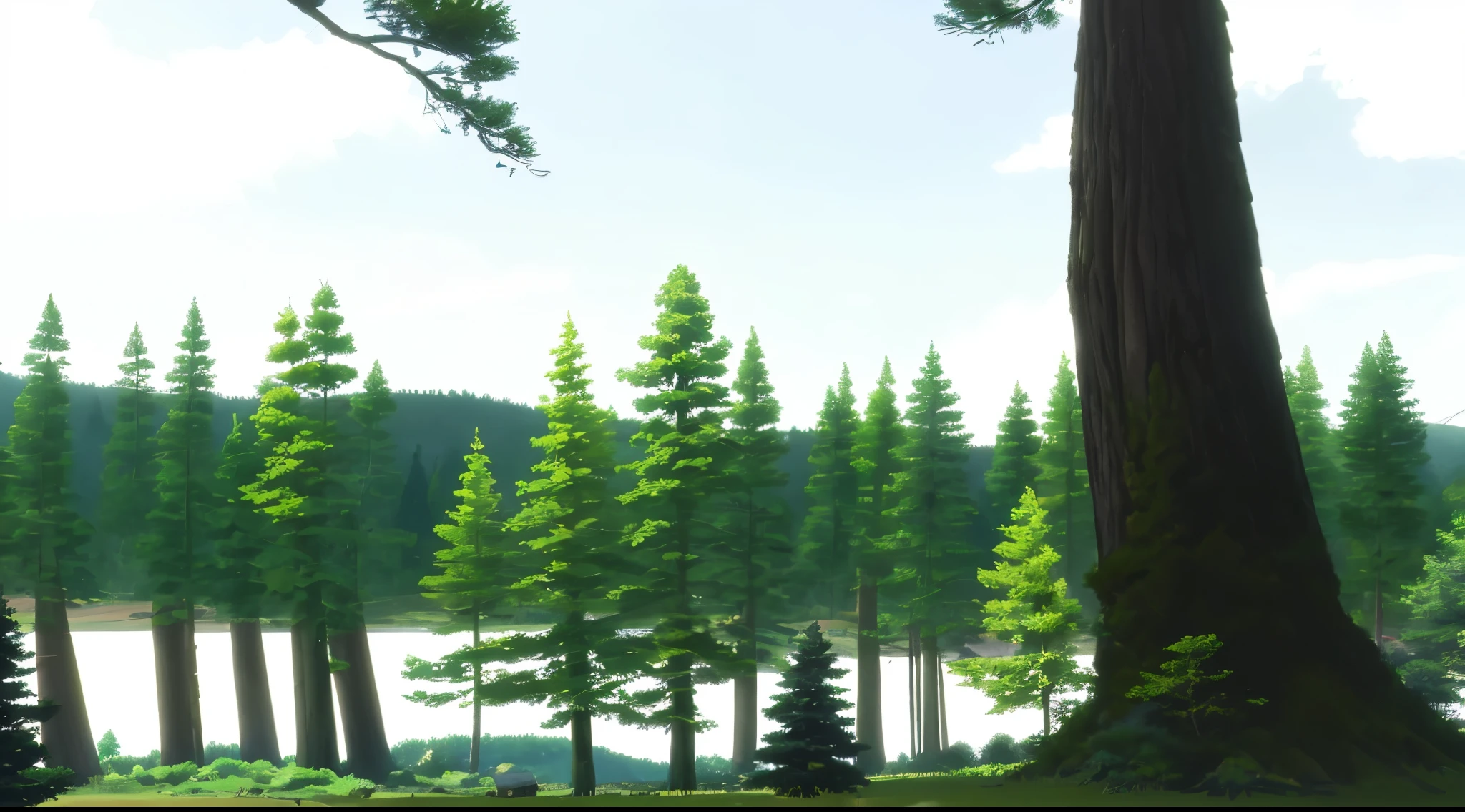 some trees in the background, trees in the background, forest in the background, forest in background, trees in background, thick forest, lots of trees, many trees, forest on background, random forest landscape, forest outside, forrest background, with a small forest, with trees, made of tree and fantasy valley, anime style, ghibli style, 4k anime background,