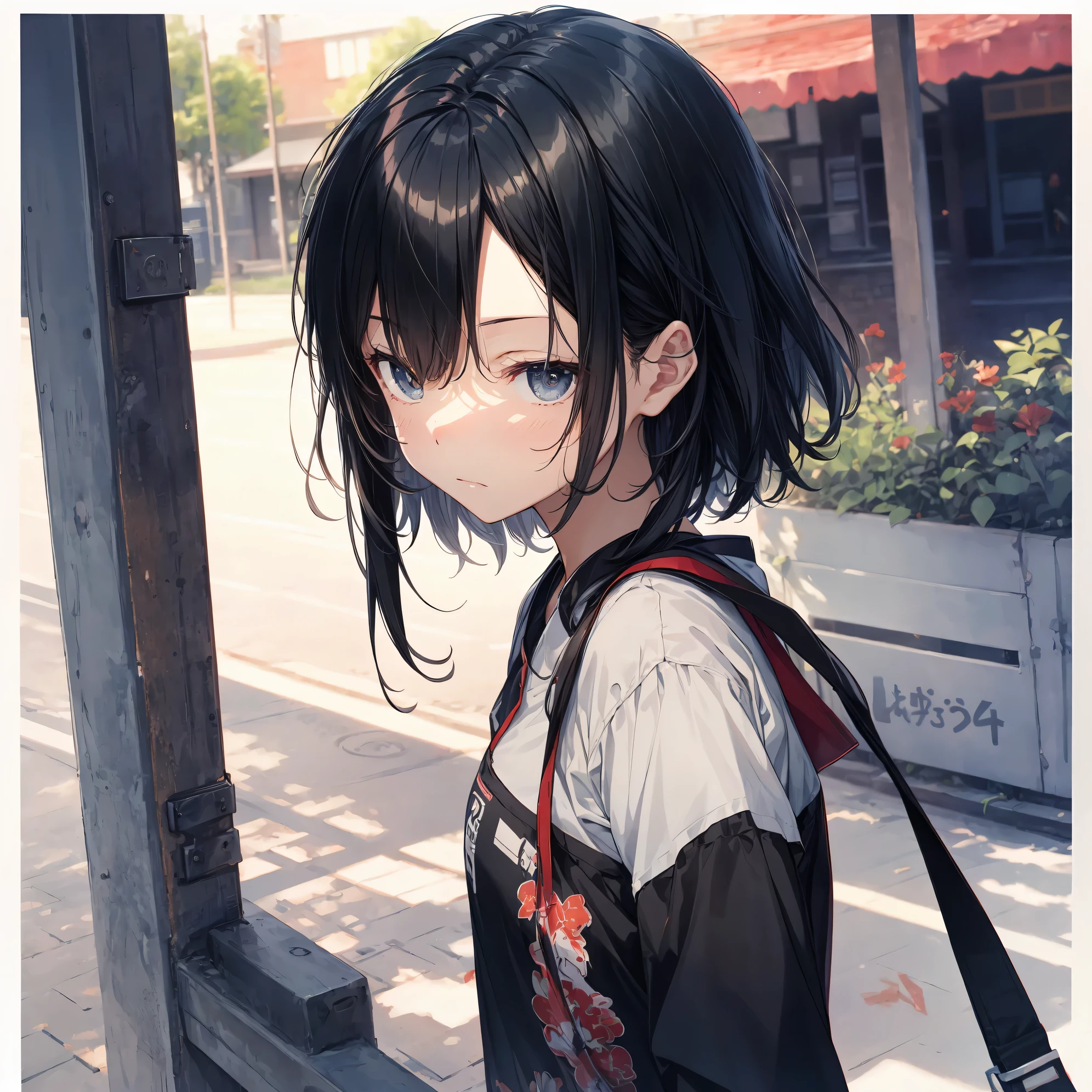 Super high quality by the art god, Ultra-detailed, High resolution, anime moe art style, best anime 8K konachan wallpaper, Pixiv Contest Winner, Perfect Anatomy, BREAK,(Draw a girl sleepily walking to school. ),BREAK, 1 Boyish Girl, (Solo,Lori,child,13years:1.3),Full limbs, complete fingers,a junior high school student, Androgynous attraction, (Very short hair), Sleeping hair, hair messy, flat chest, Small butt, groin, Small eyes,Beautiful detailed black eyes, Well-proportioned iris and pupils, disgusted eye,  High resolution detailed hair, School uniform, Skirt, On the way to school. BREAK,Ultra-detailed細なスキン, Best lighting by famous artists, 8K, Illustration,