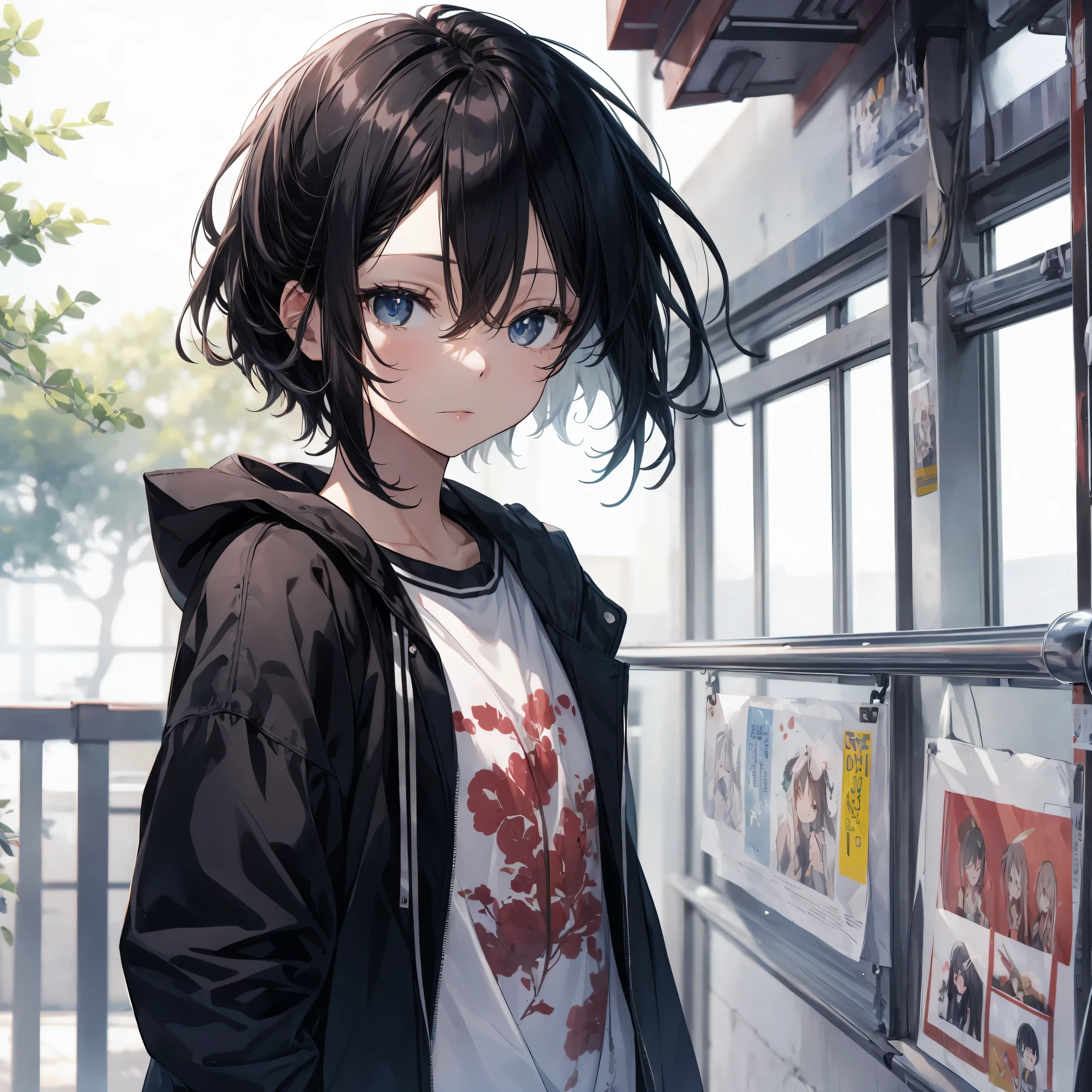 Super high quality by the art god, Ultra-detailed, High resolution, anime moe art style, best anime 8K konachan wallpaper, Pixiv Contest Winner, Perfect Anatomy, BREAK,(Draw a girl sleepily walking to school. ),BREAK, 1 Boyish Girl, (Solo,Lori,child,13years:1.3),Full limbs, complete fingers,a junior high school student, Androgynous attraction, (Very short hair), Sleeping hair, hair messy, flat chest, Small butt, groin, Small eyes,Beautiful detailed black eyes, Well-proportioned iris and pupils, disgusted eye, High resolution detailed hair, School uniform, Skirt, On the way to school. BREAK,Ultra-detailed細なスキン, Best lighting by famous artists, 8K, Illustration,