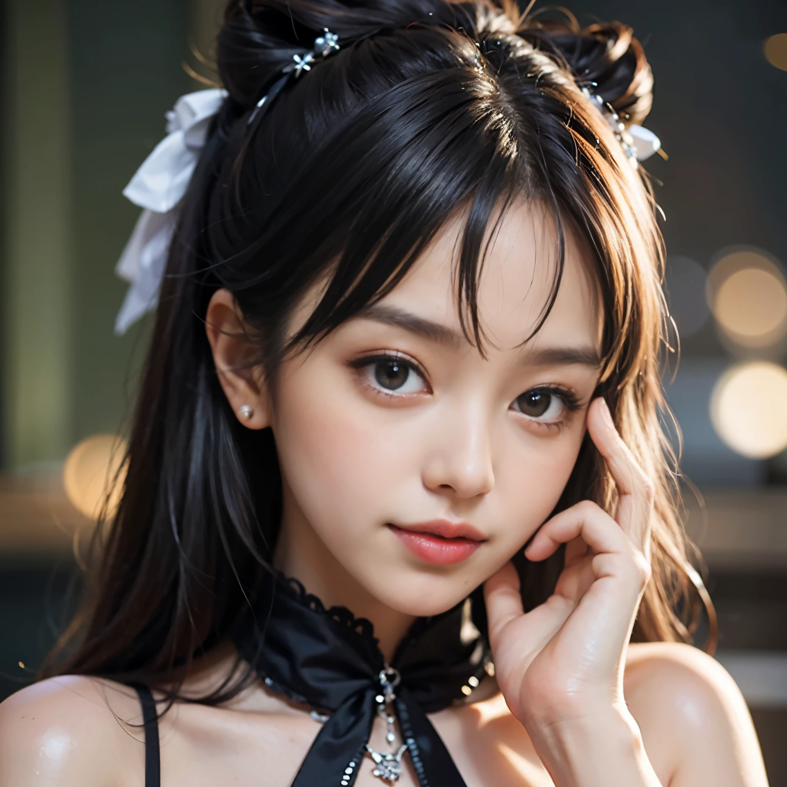 Highest quality, masterpiece, Ultra-high resolution, (reality: 1.4), Original photo, 1 female, mature, A faint smile, Twin tails, Plump body, , Cinema Lighting, From below,Medieval warrior、armor with open chest、(On all fours)、Butt-pushing pose、dorsal position、Top-down Bottom-up、Bare Chest、Nipples in full view、nsfw