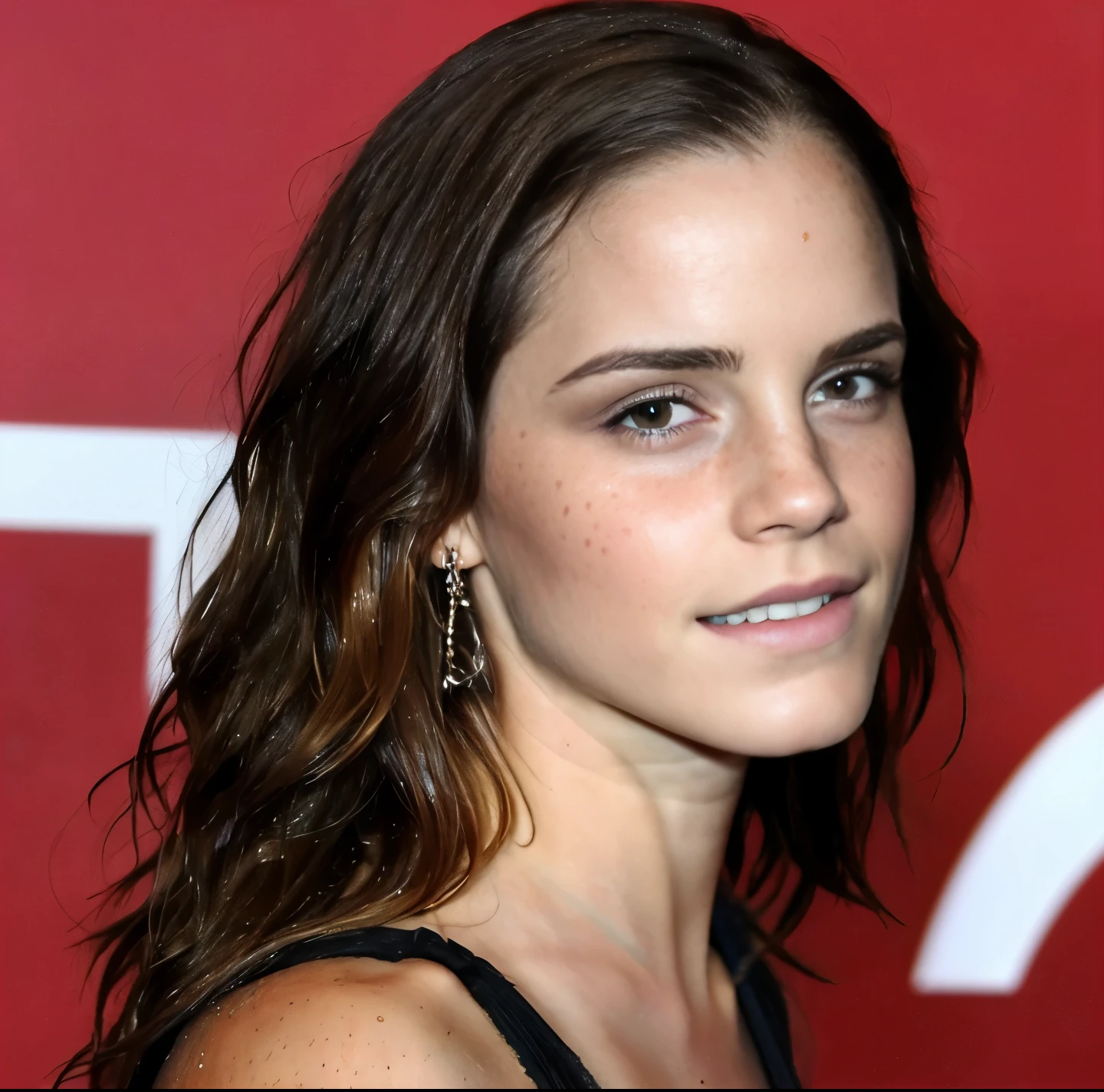Photo of Emma Watson hot face , wet hair , slight smile, freckles face, she is smoking, seductive expression, sexy , hot, hot face, warm skin tone,gorgeous face , sexy feminine face, hottest woman (hyper photorealistic, insanely detailed skin texture)