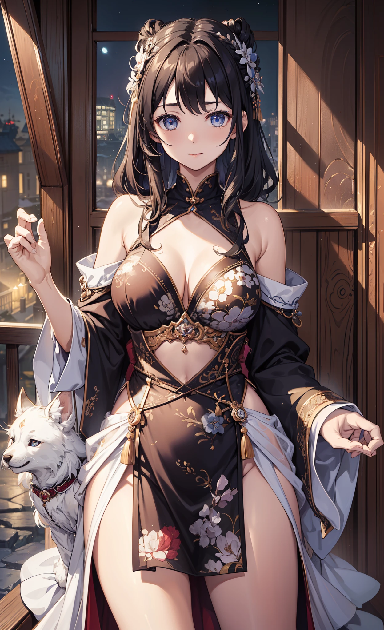 quality、image quality、tmasterpiece、girl ((Sixteen years old、best bust、medium chest circumference、obsessed、Sexual suggestiveness、sexual teasing、lacivious pose、Lie flat,silver slightly curly hair、slenderness、Grand canyon、Silver blended transparent Hanfu matching))、高quality、beautiful art、Background with((luxury hotel、Night view windows)))On a table、visual art、depth of fields、Diamonds adorn clothes,Sparkling,Full body lesbian,Drawing method to unify eyes