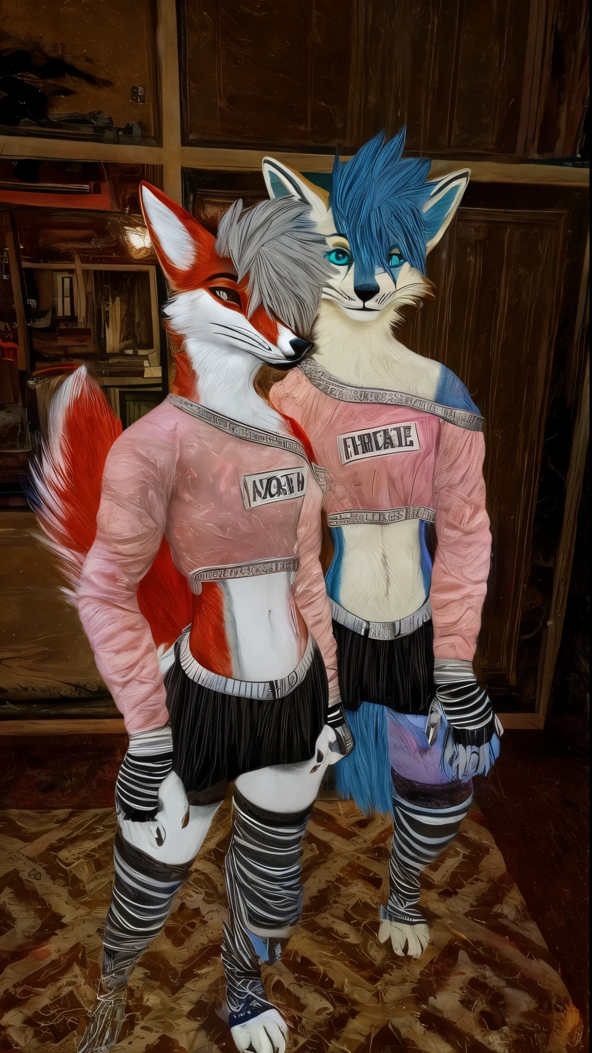 anthro fox femboy furry detailed fur long fur long hair realistic fur digital art