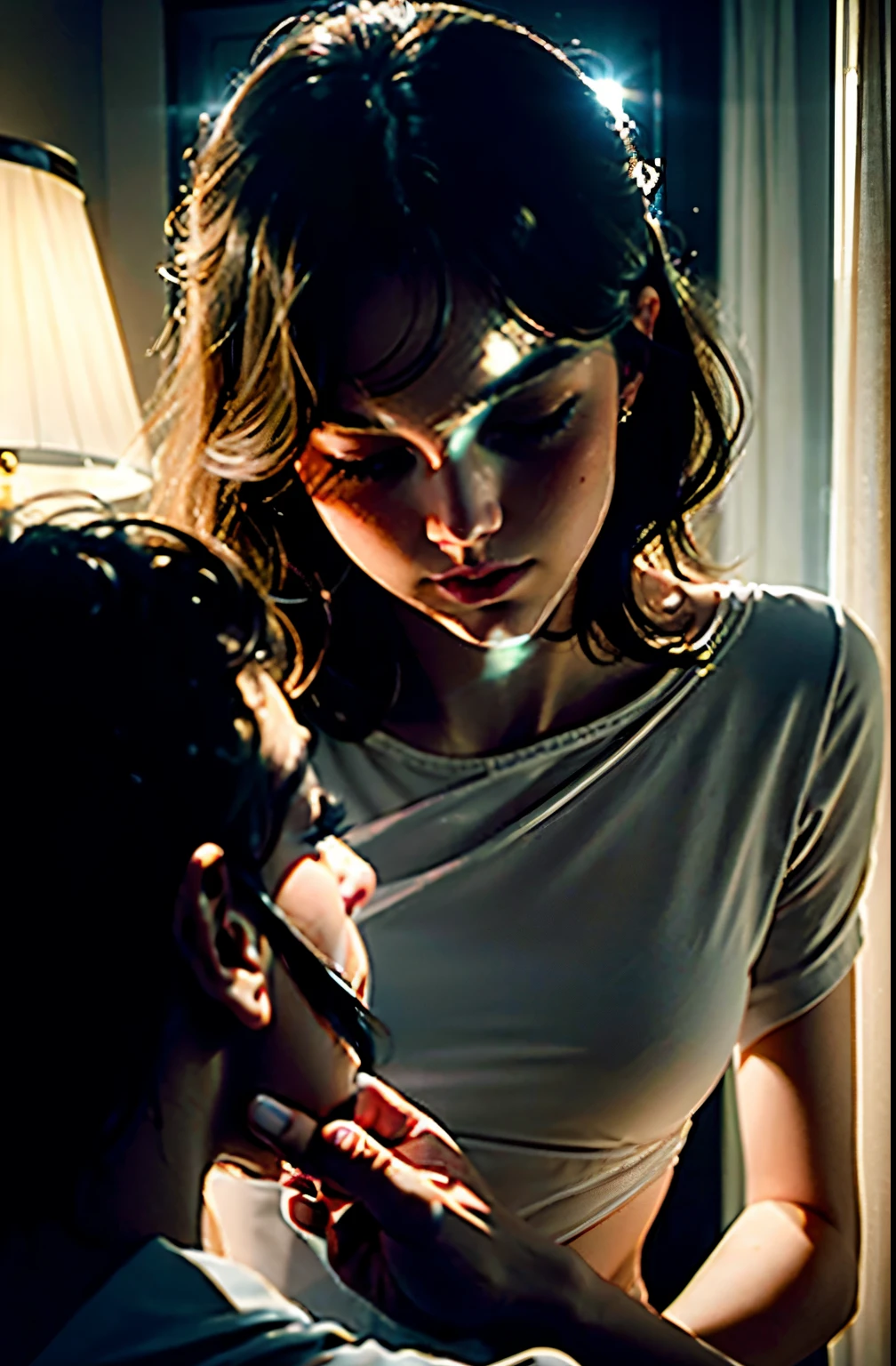 A color photo captures Taylor Swift and Karlie Kloss in an intimate encounter, their allure heightened by seductive Lululemon attire. The scene unfolds within a modern, minimalist bedroom, adorned with sleek lines and neutral hues. Soft, natural light cascades through, enveloping the environment in a gentle, inviting glow.
The mood emanates desire and an unbreakable connection, blending tenderness with unbridled passion. It is a moment teeming with anticipation, an eagerness to explore their deepest desires, shedding inhibitions along the way.
The artistic medium seamlessly melds photography with digital illustration, playing with light and shadow to craft a visually arresting tableau. Vibrant hues amplify the energy and intensity, resulting in a captivating, evocative composition.
Collaborating artists: Helmut Newton, Nan Goldin, Robert Mapplethorpe, Sally Mann, Egon Schiele, Ryan McGinley, Jenny Saville, David LaChapelle, Tracey Emin, Wolfgang Tillmans. —c 10 —ar 2:3