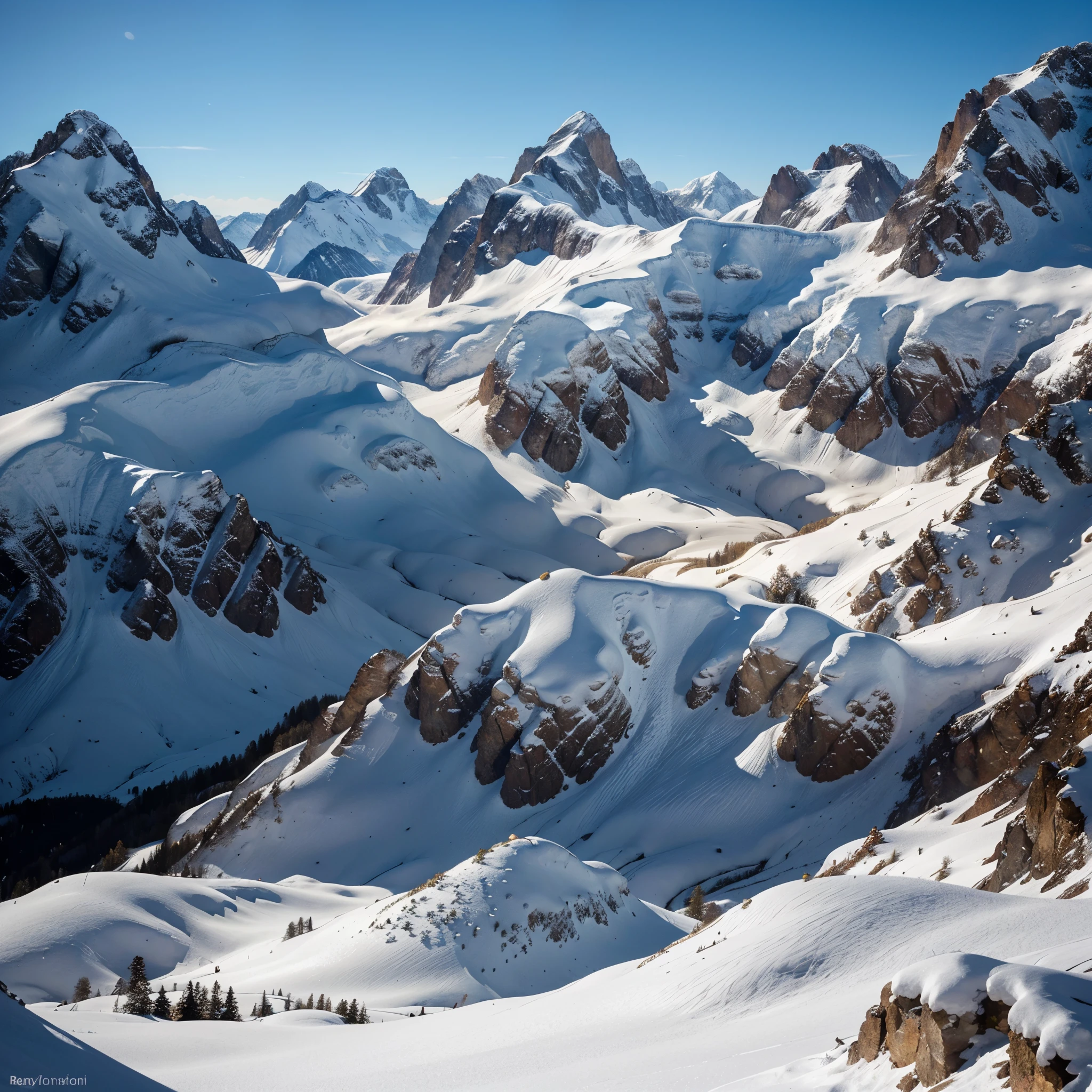 Towering over the landscape, the majestic snow-capped mountains rise to incredible heights, their peaks adorned with a pristine blanket of glistening snow. This awe-inspiring sight creates breathtaking vistas that captivate both nature lovers and adventurers alike. Whether it is a stunning photograph or a masterfully painted landscape, the image superbly captures the splendor of these magnificent mountains. Every detail is meticulously portrayed, from the jagged edges of the peaks to the delicate layers of snow cascading down their slopes. The vibrant colors, crisp textures, and exquisite composition make this image a true masterpiece, radiating with the captivating beauty of nature's winter wonders.