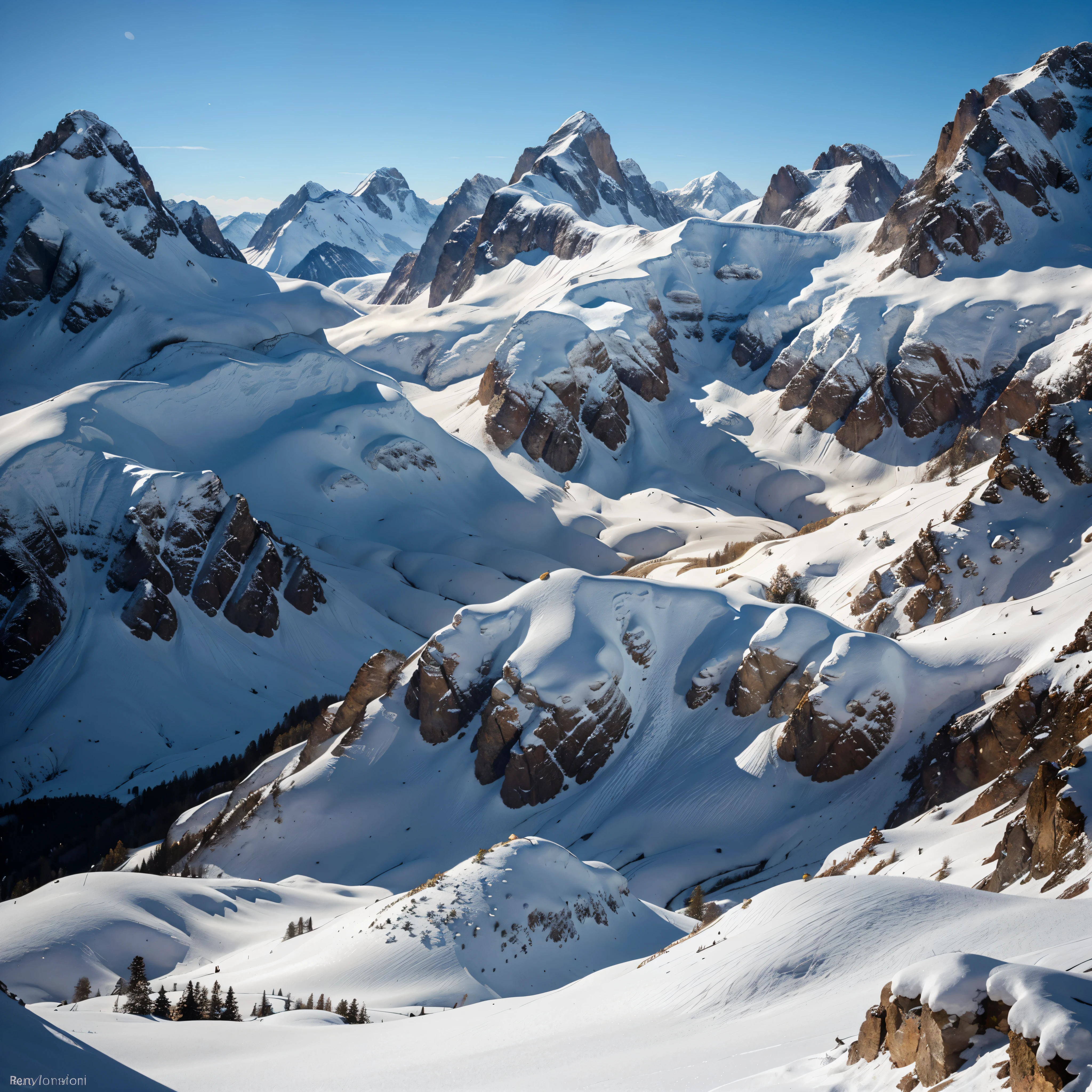 Towering over the landscape, The majestic snow-capped mountains soared impossibly high., The mountain peaks are decorated with sparkling snow.. This awe-inspiring landscape creates a breathtaking landscape that appeals to both nature lovers and adventurers.. Be it a beautiful photograph or an expertly drawn landscape., The pictures perfectly capture the majesty of these beautiful mountains.. Every detail has been meticulously conveyed., From the jagged edges of mountain peaks to the delicate layers of snow that fall on the slopes.. vibrant colours, sharp texture, And the beautiful composition makes this image a true masterpiece., Glowing with the mesmerizing beauty of nature&#39;s winter wonders..
