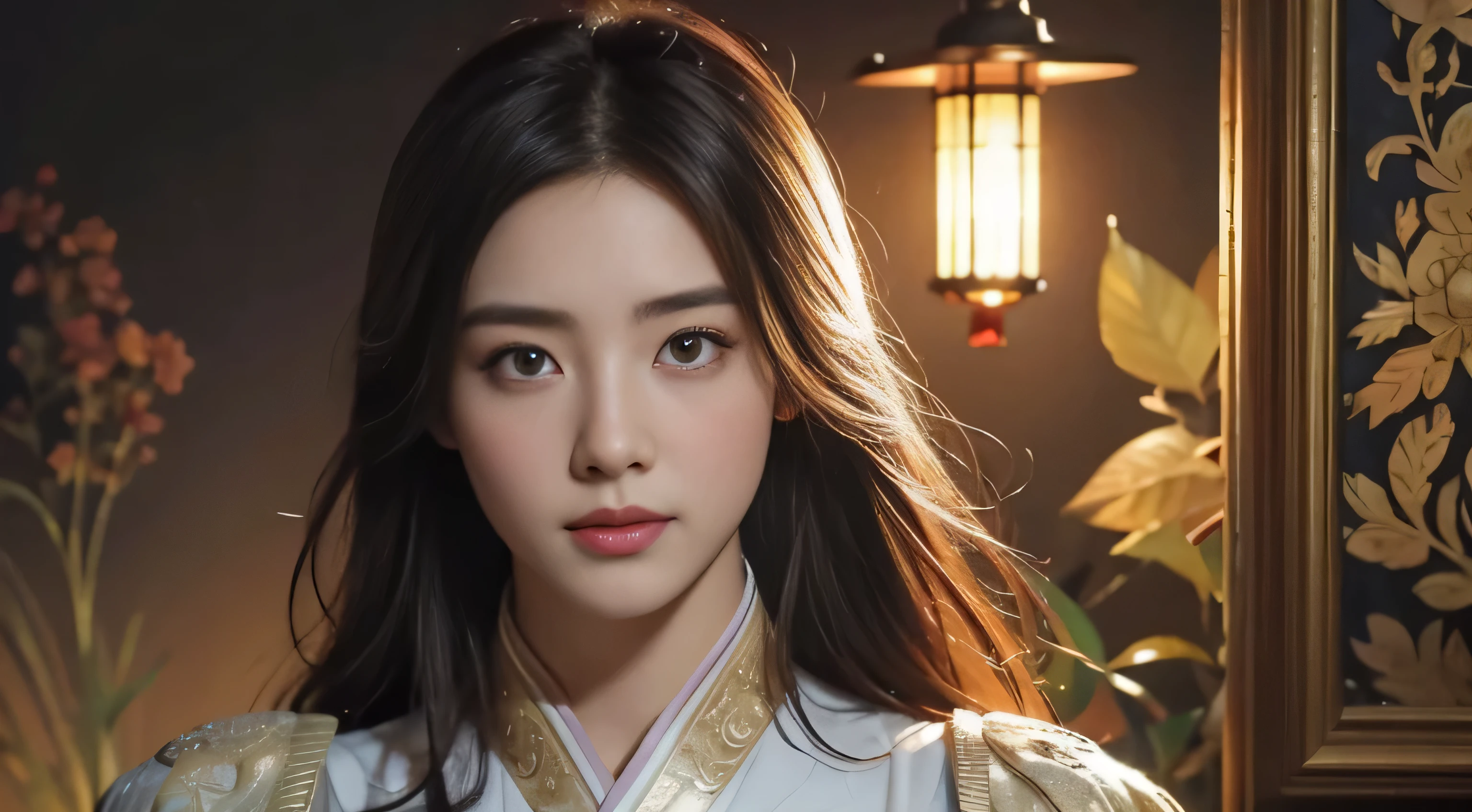 1人，Chinese handsome，4k画质，Brilliant light and shadow，dingdall effect，The halo，messy  hair，young country，Gorgeous scene，dress nicely，锁链，merit，The eyes of ancient Chinese beauties are large and detailed，digitial painting，art  stations，concept-art，Clear focus，lamplight，Greg Rutkoski、Artwork by Alphonse Mucha and Victo Ngai，facing at the camera