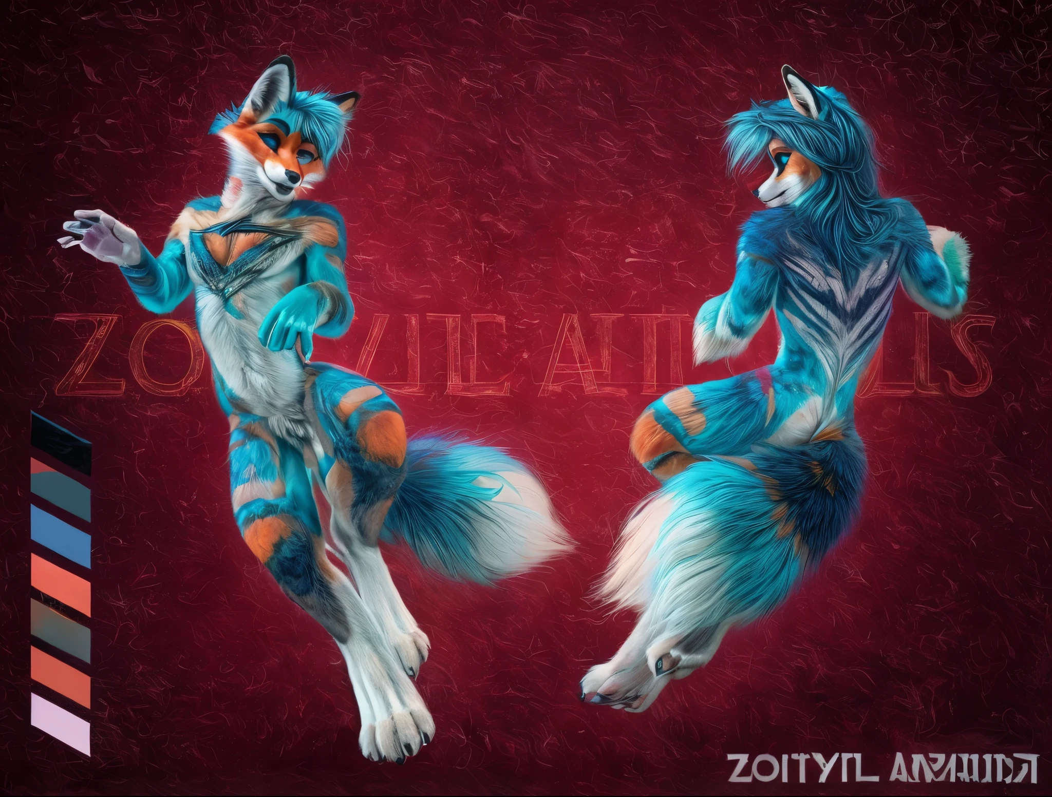 anthro fox femboy furry detailed fur long fur long hair realistic fur digital art