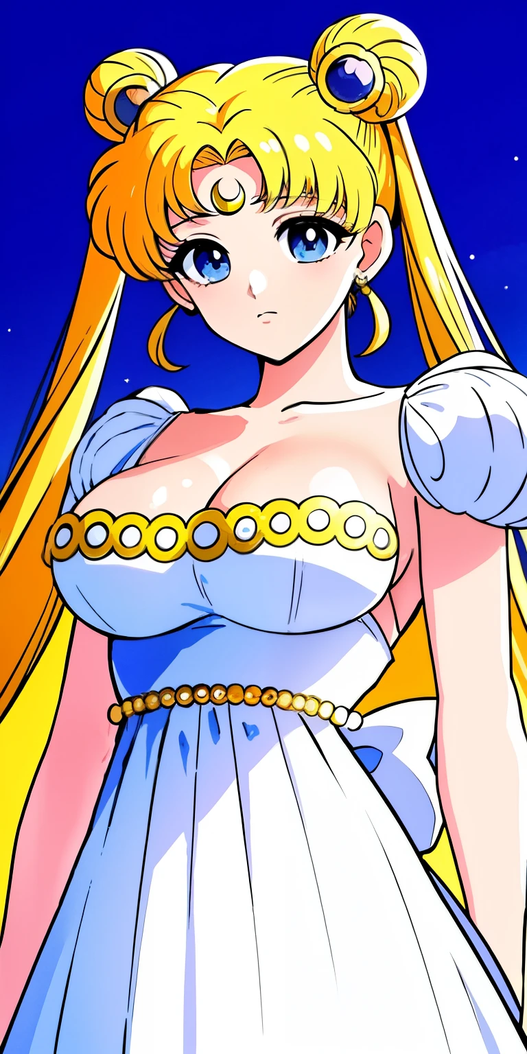 SMU Sagitsukino, 큰pectorals, Standing, Solo, Masterpiece, Best Quality, Detailed face, Detailed Eyes, high resolucion, Masterpiece, Best Quality, Detailed face, Detailed Eyes, high resolucion, Princess costume,tranquility,프린세스tranquility,네오퀸tranquility,pectorals,Big,거대한pectorals,풍만한pectorals.a blond,Dumpling head,왕pectorals,breast,forehead crescent moon,젖pectorals,흘러넘치는pectorals,voluptuousness,The dress,crescent moon on forehead