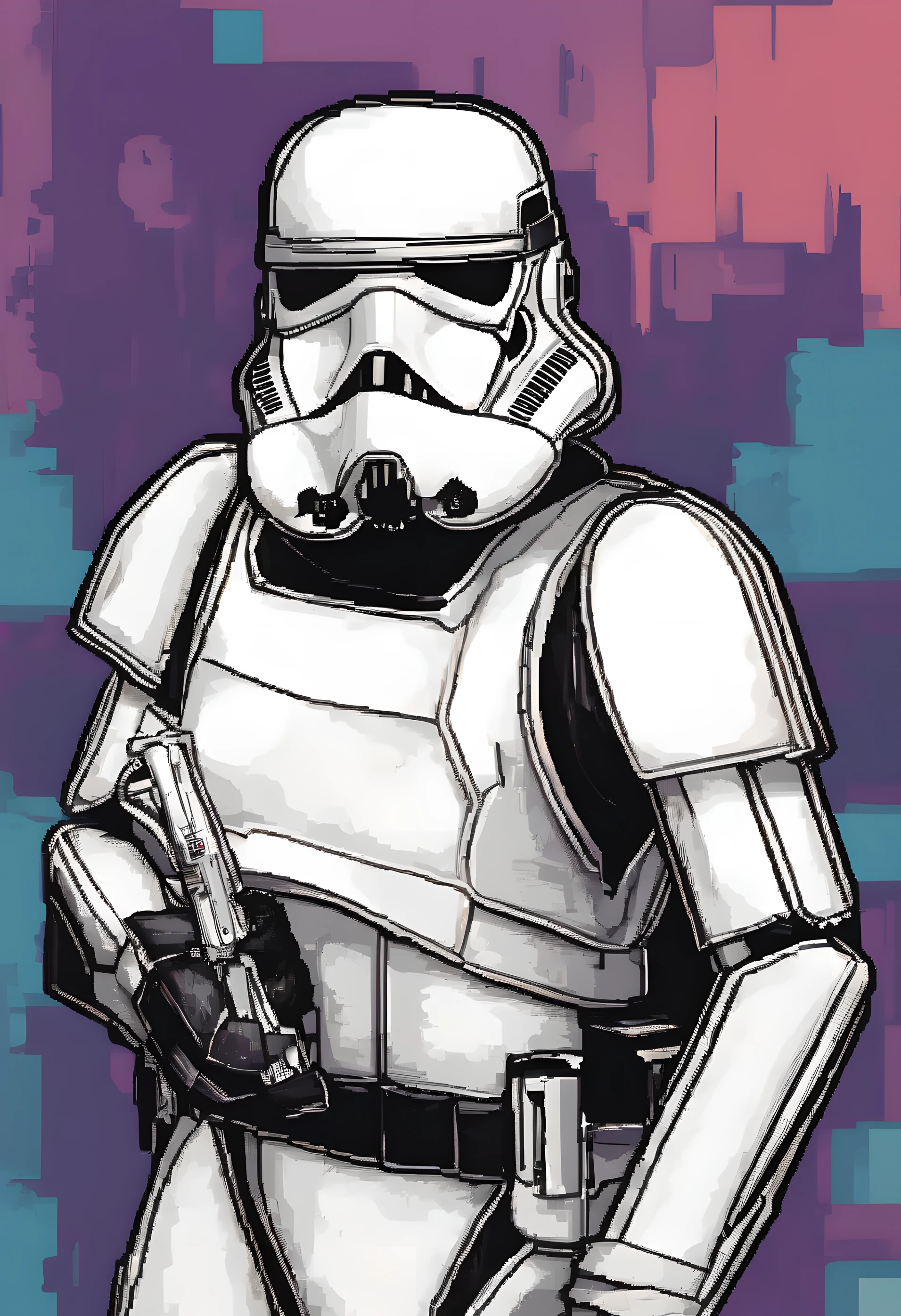 El dibujo de tinta  Stormtroopers, Digital illustration, Comic strip style, acuarela, Estilo ArtStation, arte conceptual, 4 d illustration, por Peter Draw, por Carne Griffiths, por Wadim Kashin, cuerpo completo, centrado,detallado, Suave, dynamic  pose