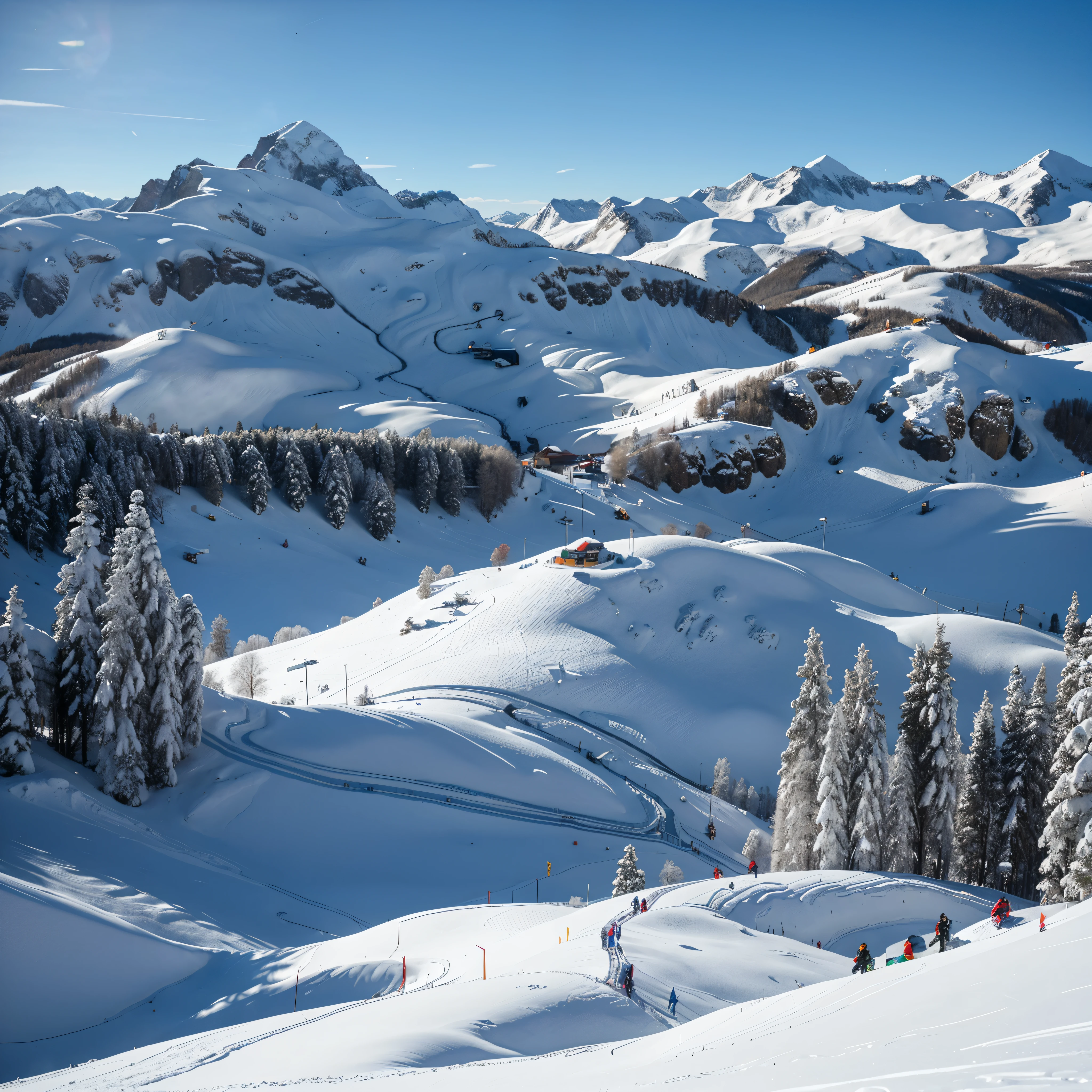 ski slopes: A mesmerizing scene of snow-capped mountains., Where pure thrilling paths, ลมsparkling snowผ่านภูมิประเทศ, Winter sports enthusiasts are invited to experience the adrenaline rush as they zip through the hills.. This incredible picture, May be a photograph, It shows snow-capped peaks perfectly set against a cobalt sky.. sparkling snow, No one touched and invited., It creates a feeling of pure joy..