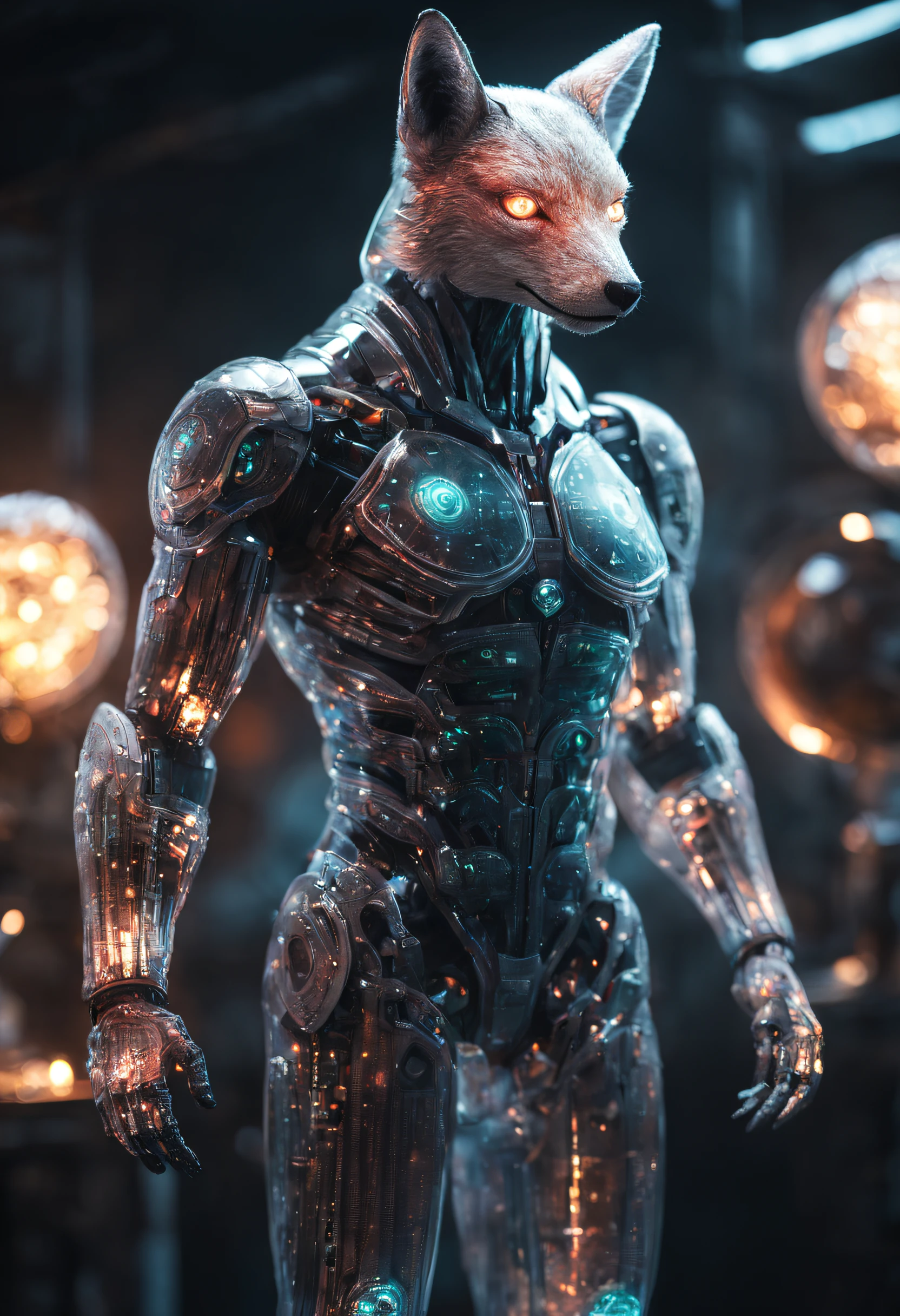 big breasts enchanting (Realistic pixel art photos:1.3) an Quority (Cybernetic male figure made entirely of otherworldly luminous and translucent materials:0.9) (Adjust your own cybernetic implants:1.2) and interact with a giant cybernetic fox, perspective body, Veins and bones can be seen through translucent tissue and clear skin, complex organizational details, Detailed vegetables, naturally soft light in the early morning, Translucent bioluminescent material, Surreal, (Voronui model, depth of fields, (swirly bokeh:1.275), (Cordas Portela 400:0.875) :1.15), (Realistic complex future background, Many futuristic cooking devices:1.1), Shiny glass, (edge lit, Understated lighting:1.15), heavenly, Ethereal, epic, magical light spot, natural, Soft and dreamy lighting, ((warm dark charcoal:0.7), (Cinematic look:1.15):1.15)