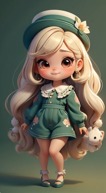 Create a series of cute baby chibi style loli dolls with a cute forest theme, sorridente e fofa, each with lots of detail and in an 8K resolution. All dolls should follow the same solid background pattern and be complete in the image, mostrando o (corpo inteiro, incluindo as pernas: 1.5)
Boneca fada: Chame-a de Bella. Ela deve ter cabelo longo e cacheado em tons castanho e preto. Seus olhos devem ser grandes e brilhantes, with long eyelashes and rosy cheeks. Bella should be dressed in a country-style jumpsuit, delicado, florido e detalhado. She should wear a hat and no accessories on her hands, deixando elas sem nada. Don't forget the details, com detalhes coloridos e enfeites encantadores, sapato bonito
Certifique-se de adicionar sombras, texturas e detalhes nos cabelos, roupas de cada boneca, to make them even more adorable and charming.