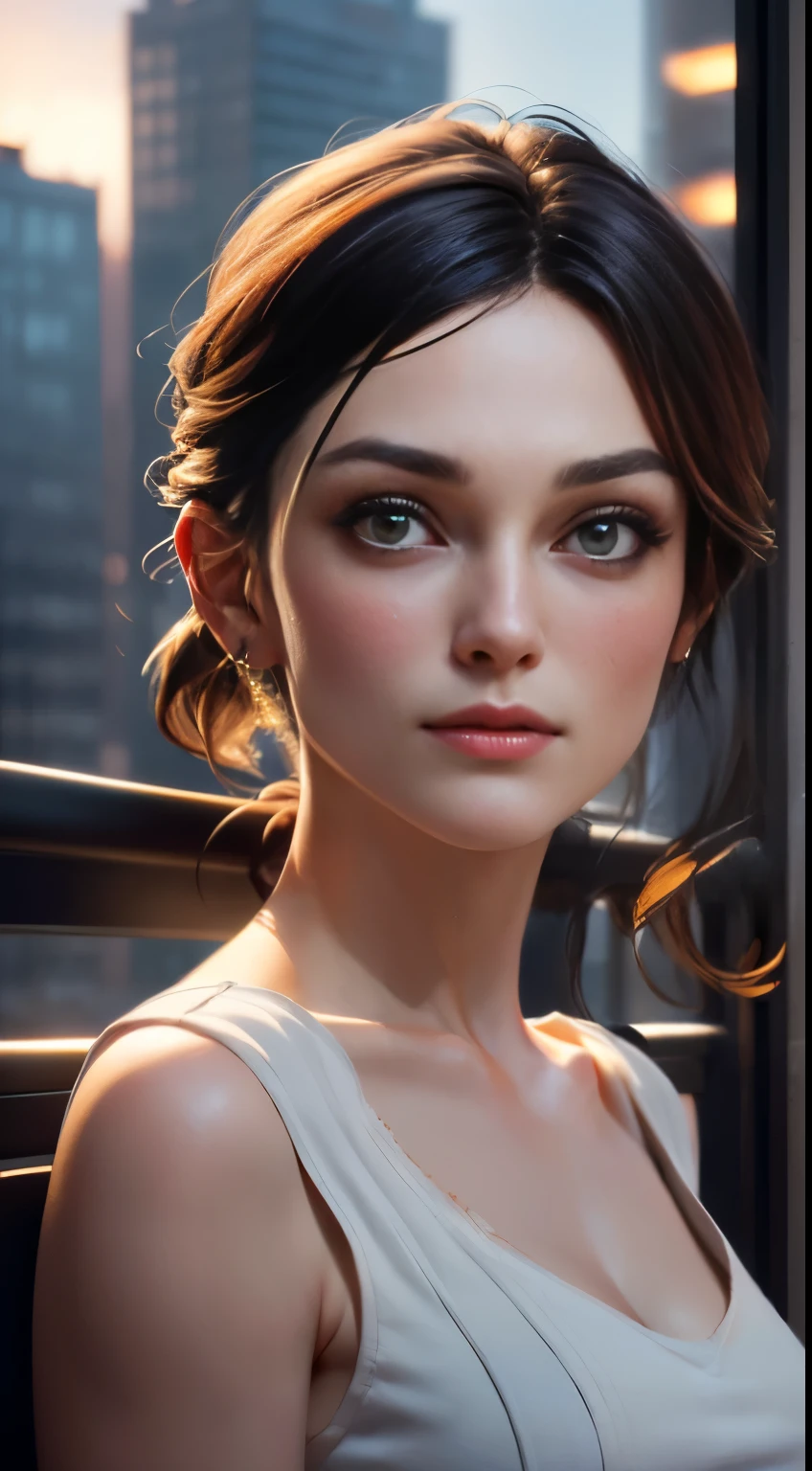 photo of Keira Knightley, RAW, beautiful woman, ((portrait)), ((detailed face:1.2)), ((detailed facial feature, detailed skin, clear skin), (perfect proportioned body, medium breasts), (wearing a shift dress) (high detailed city environment, apartment balcony), (realistic photo, best quality, detailed), (8k wallpaper), (cinematic lighting, dramatic lighting) (sharp focus, intricate)