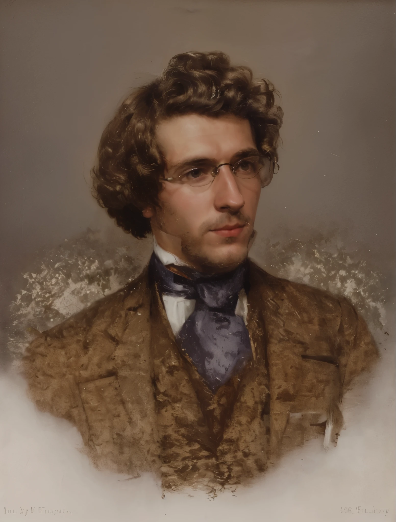 arafed portrait of a man with glasses and a tie, theodore chasseriau, ary scheffer, albert bierstadt and artgerm, kramskoi 4 k, frederic thomas cole, kramskoi, by John Frederick Kensett, self-portrait, self - portrait, half - length portrait, half-length portrait, by Karl Bryullov