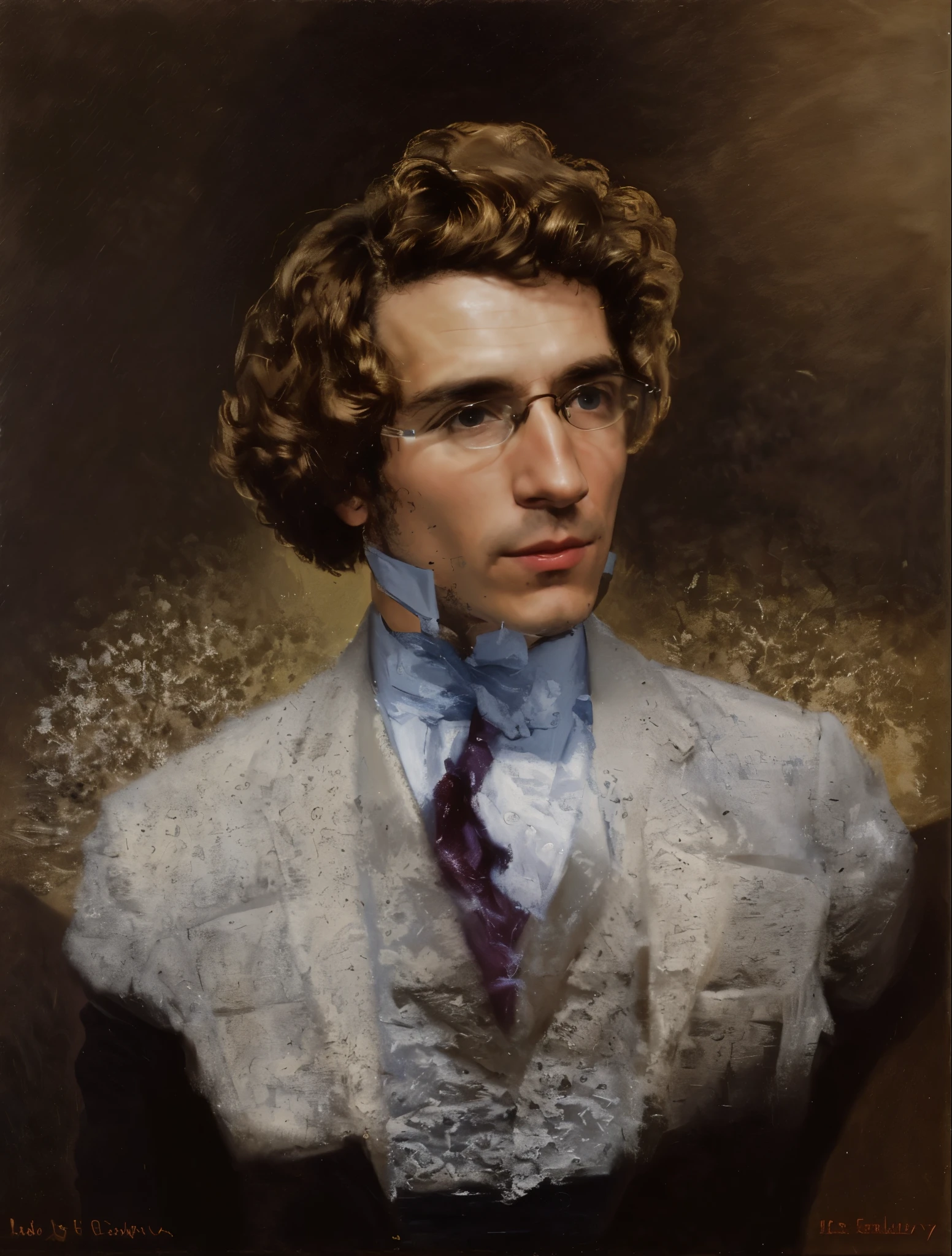 arafed portrait of a man with glasses and a tie, theodore chasseriau, ary scheffer, albert bierstadt and artgerm, kramskoi 4 k, frederic thomas cole, kramskoi, by John Frederick Kensett, self-portrait, self - portrait, half - length portrait, half-length portrait, by Karl Bryullov