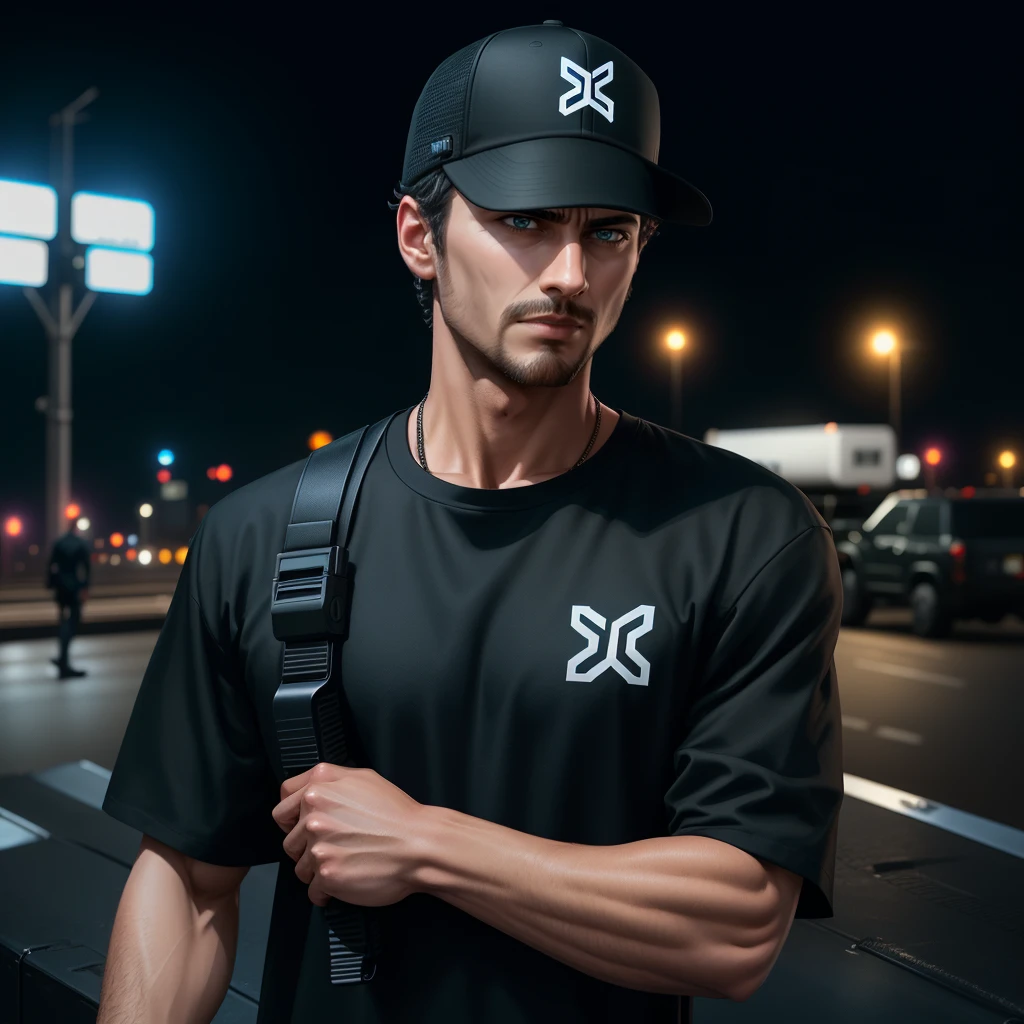 arafed man in black shirt and black hat standing on a cybertruck, official product photo, black clothing, outlive streetwear collection, standing on the roof of a cybertruck