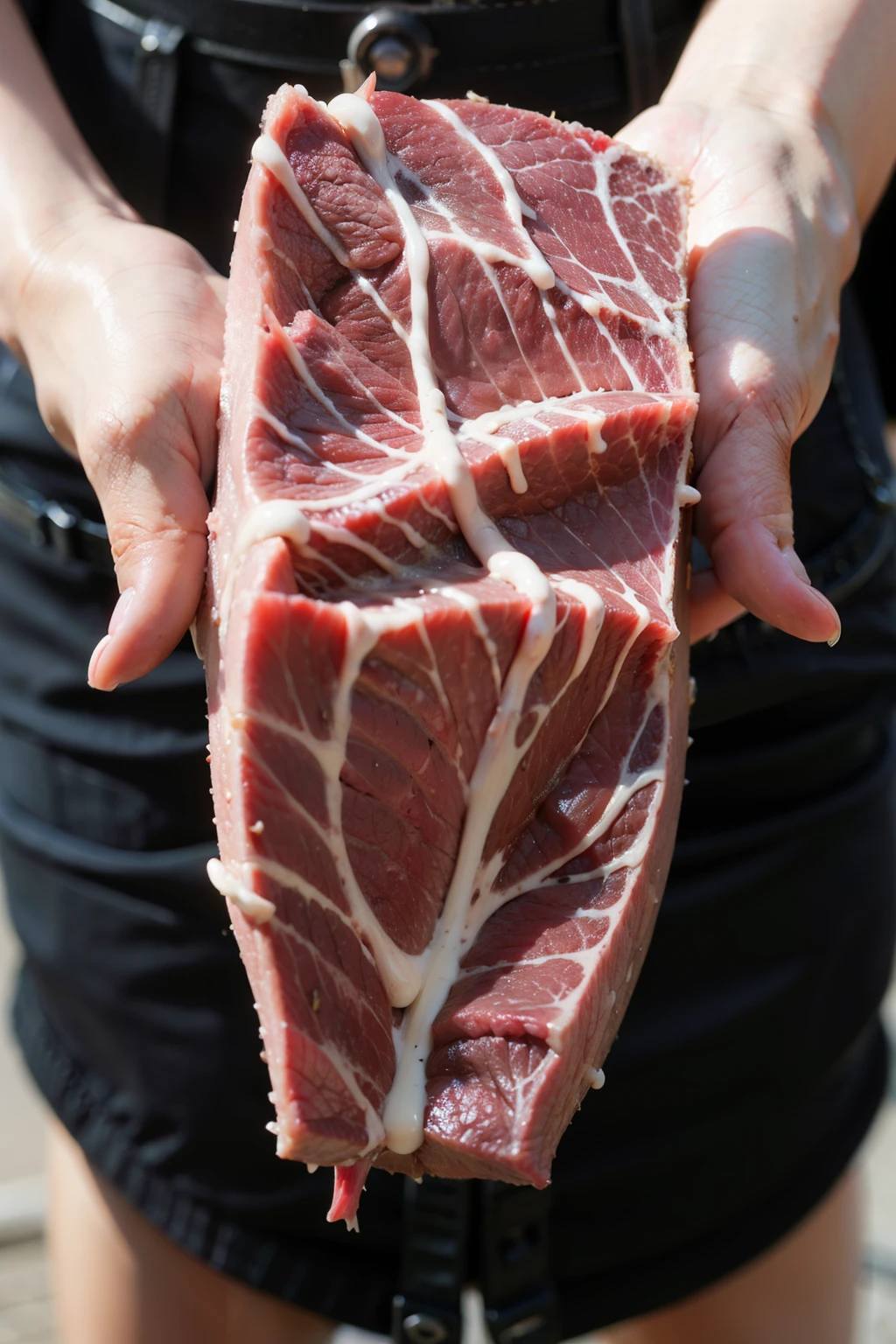 The action of cutting beef