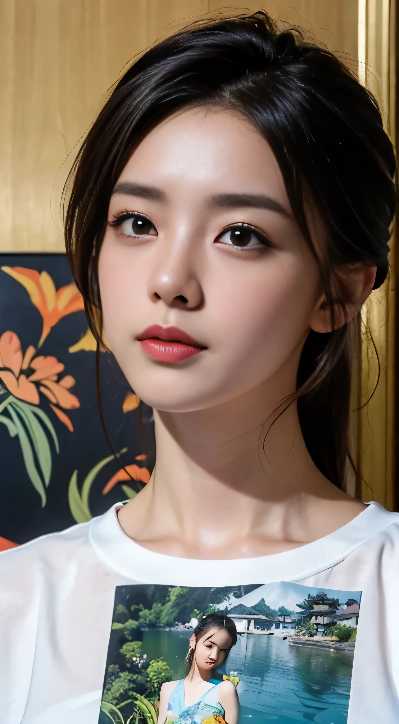 There is a woman with a black top and red lipstick, Shin Jinying, lee ji eun, Lee Ji-eun, with very thin lips, young lovely Korean faces, pale thin lips, Popular Korean makeup, Korean face features, beautiful Korean women, popular korean makeup, Beautiful young Korean woman, Choi Hyun-hwa, park jimin