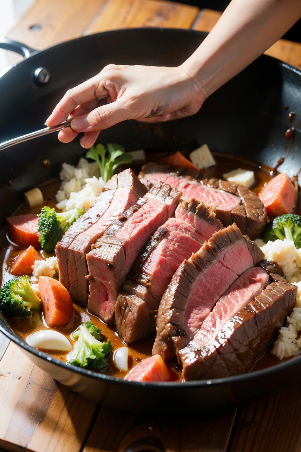 Cook dishes，cut beef，Hand details