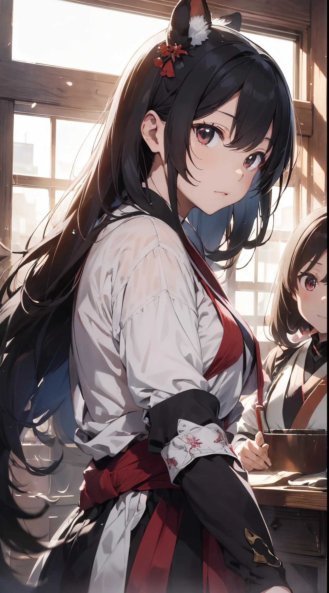masterpiece、(detaileds、hight resolution、top-quality)、( 1 人:1.5)、Onmyopath、samurais、A war-torn country with half-demons。 Silakurena, once a united state,、The country collapses due to the death of Meishu, who was organizing various places.、The three domains were entering the Warring States Period, where they were vying for the unification of the world.。 Nearly half of Shirakena is made up of humans.、There are also half-youths and beastmen.、The composition is largely divided by the clan.。 Northeast「Swaga Clan」は呪術や式神を駆使するOnmyopathたちの藩、Southeast「Takekura Domain」は城壁をも斬り裂く一騎当千のsamuraisたちの藩、western「Zion Clan」is a clan of subhumans such as half-youkai and beastmen who are good at witchcraft and covert actions.。 The three clans fought many times,、Through tactics that make the most of each characteristic、The forces were antagonistic。 After metastasis、Suddenly, the three clans that were confused by the shock of metastasis「Your power... Show me out...」I heard a voice saying.。 Convinced that this must be a message from the divine fox in the world of Shirakurena, the three clans decided to make a temporary truce.、Again became one country as Sirakrena。 Eta、To Centrake, who has tried to contact、Obey the message and wield your power as one、It was going into a state of war.。