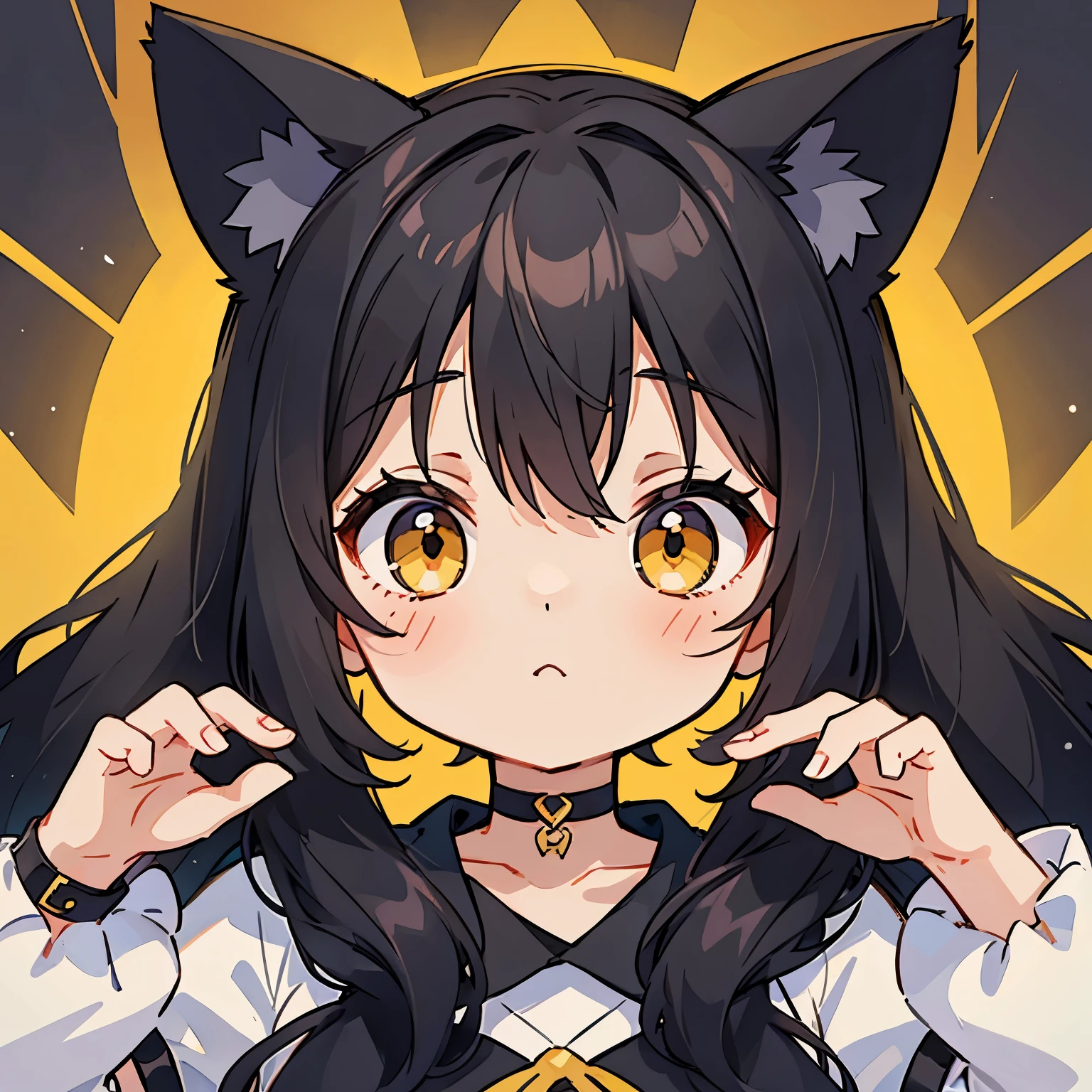 Young girl, Long black hair, Fox Ears, Yellow Eyes, Fox's Tail, Open kimono, Shoulders open, Open chest, smile, masterpiece, high quality