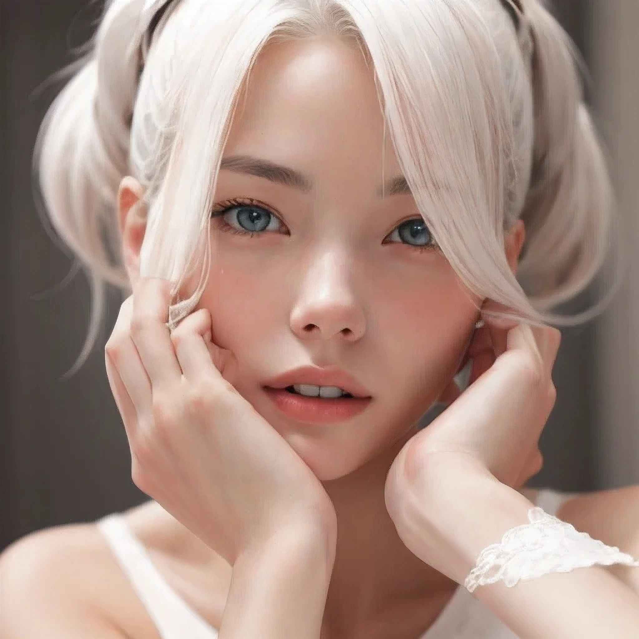 a sexy girl, judy jetson, white hair, in mini lingerie, in school, selfie, smile, multiple views, ray tracing, from above, fisheye, close-up, 16k, 8k, highres, best quality, award winning, high quality, high details, super detail, textured skin, anatomically correct, masterpiece