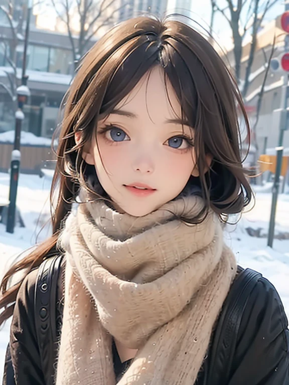 (masutepiece: 1.3), (max resolution: 1.2), (Ultra HDTV: 1.2), cinematric light, 8K resolution, Detailed eyes and skin, detailed facial features, Perfect limbs、Perfect fingers、Anatomically accurate body, Fingers in natural shape, Realistic texture, (Sharp Focus: 1.2), (Focus on the whole body:1.2), Perfect Style, (Beautiful face, kawaii eyes, Clear eyes、realisticeyes), acurate, Anatomically correct, ノ Highly detailed facial and skin texture, Detailed eyes, Double eyelids, Thin eyebrows, Glitter Eyeliner: 1 Natural cheeks, Glossy skin, Fair skin: 1.2, (Glossy lips: 1.4), (Shy look: 1.2),Highly detailed facial and skin texture, Detailed eyes, Double eyelids, Natural cheeks, ,shiny lips: 1.4, (#Slim waist), cleavage of the breast, Full body like, (red blush, embarrassed from:1.1), (shiny lips: 1.1), (Firm chest, large udder:1.1), red blush、embarrassed from, Public display of sexual activity, Dressing, Neat and clean woman, 20yr old, 1 persons, bangs flowing diagonally, Brown hair, snowfall, Snow sifting, long court, highneck sweater, Sweater looking warm, long skirt, big red long scarf, Warm-looking muffler,