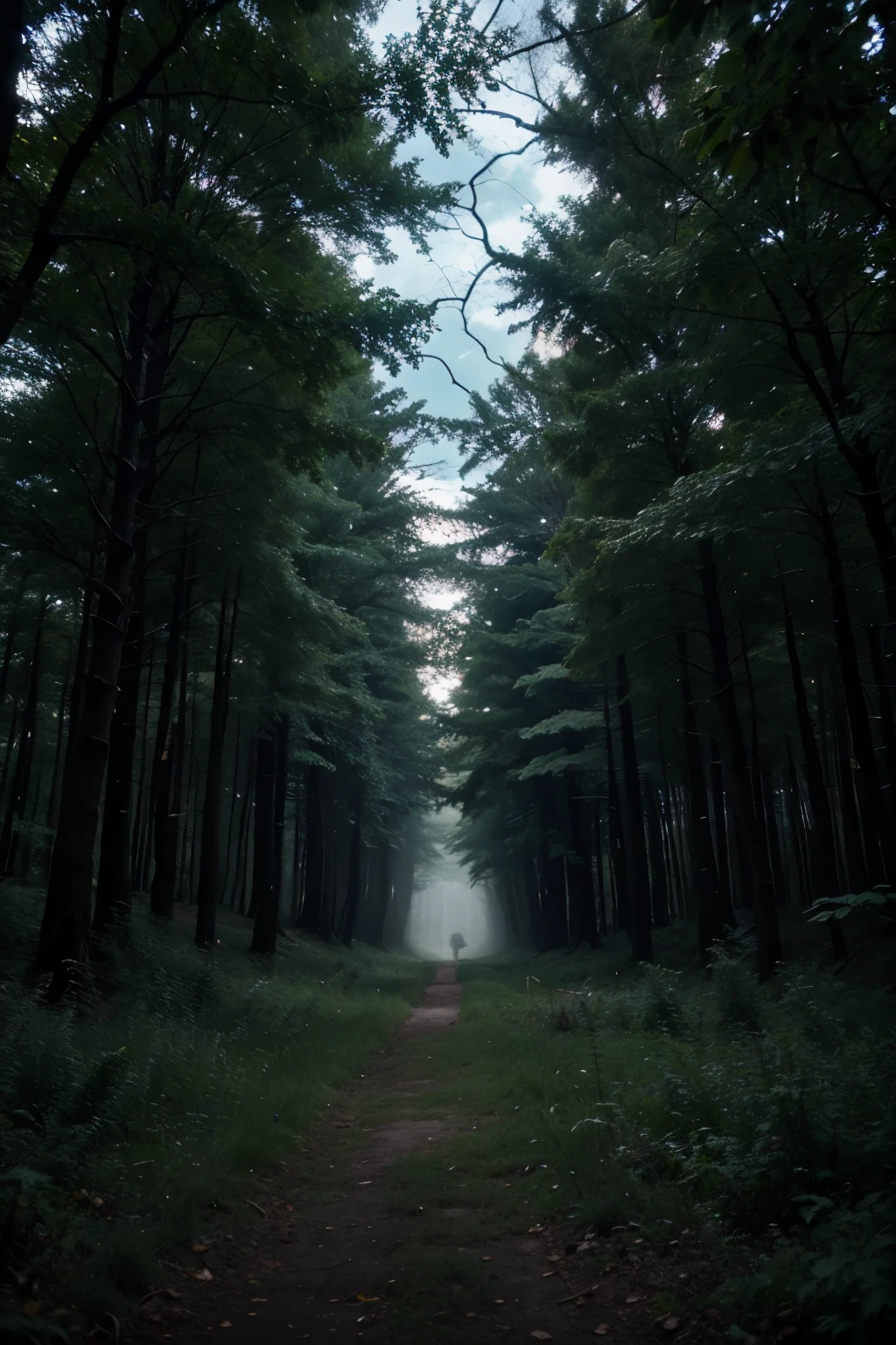 A creepy forest with a blue vortex